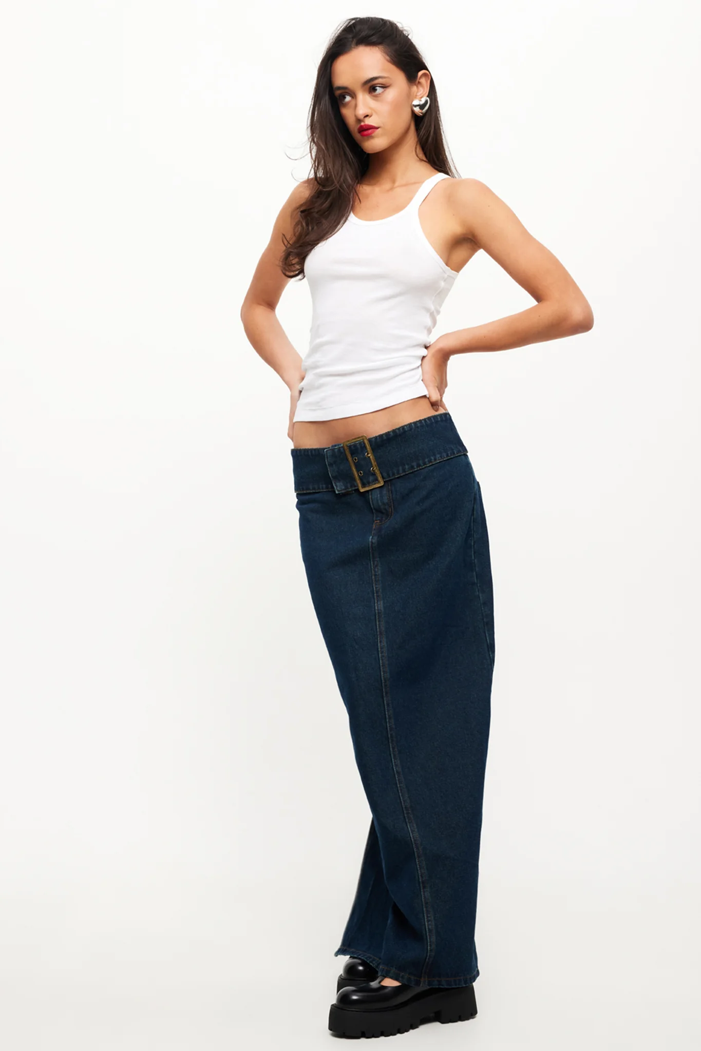 LIONESS Uma Denim Midi Skirt Denim Blue - Seraphlike