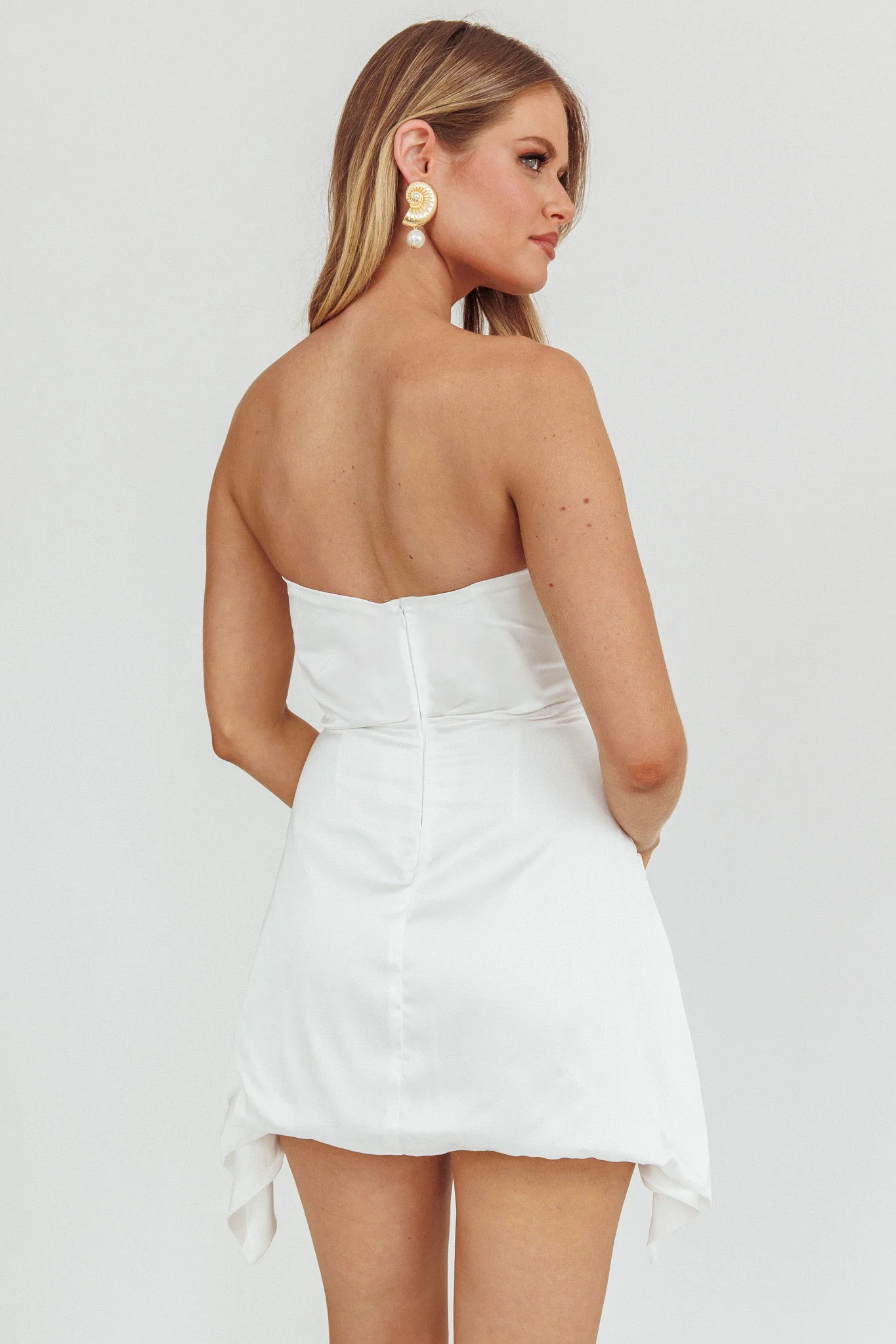 Toni Strapless Ruched Mini Dress White - Seraphlike