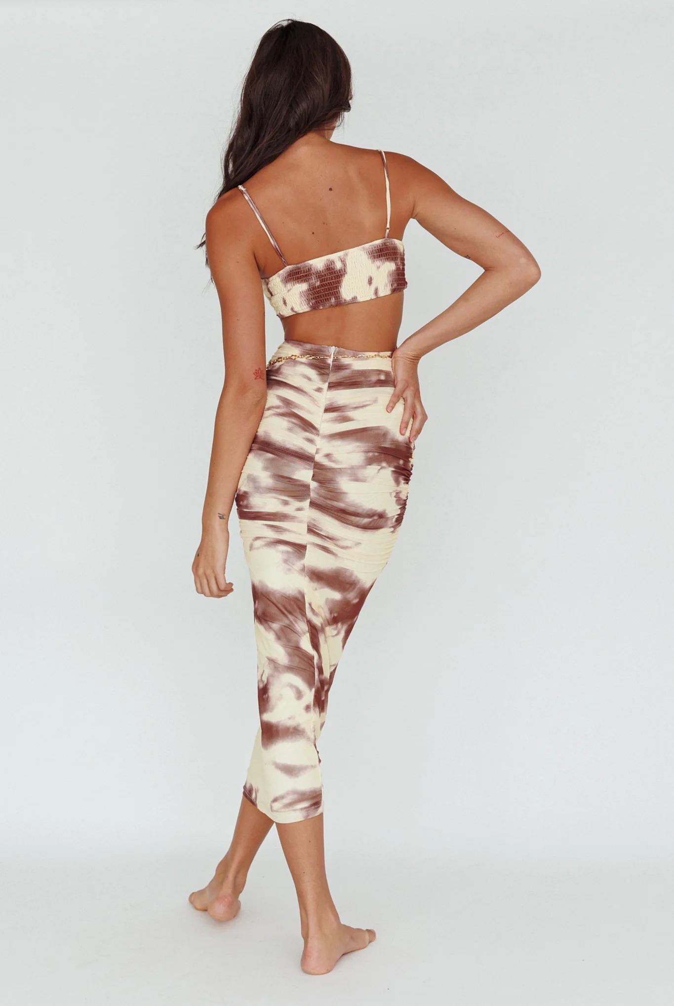 Palermo Cut-Out Midi Dress Printed Brown - Seraphlike