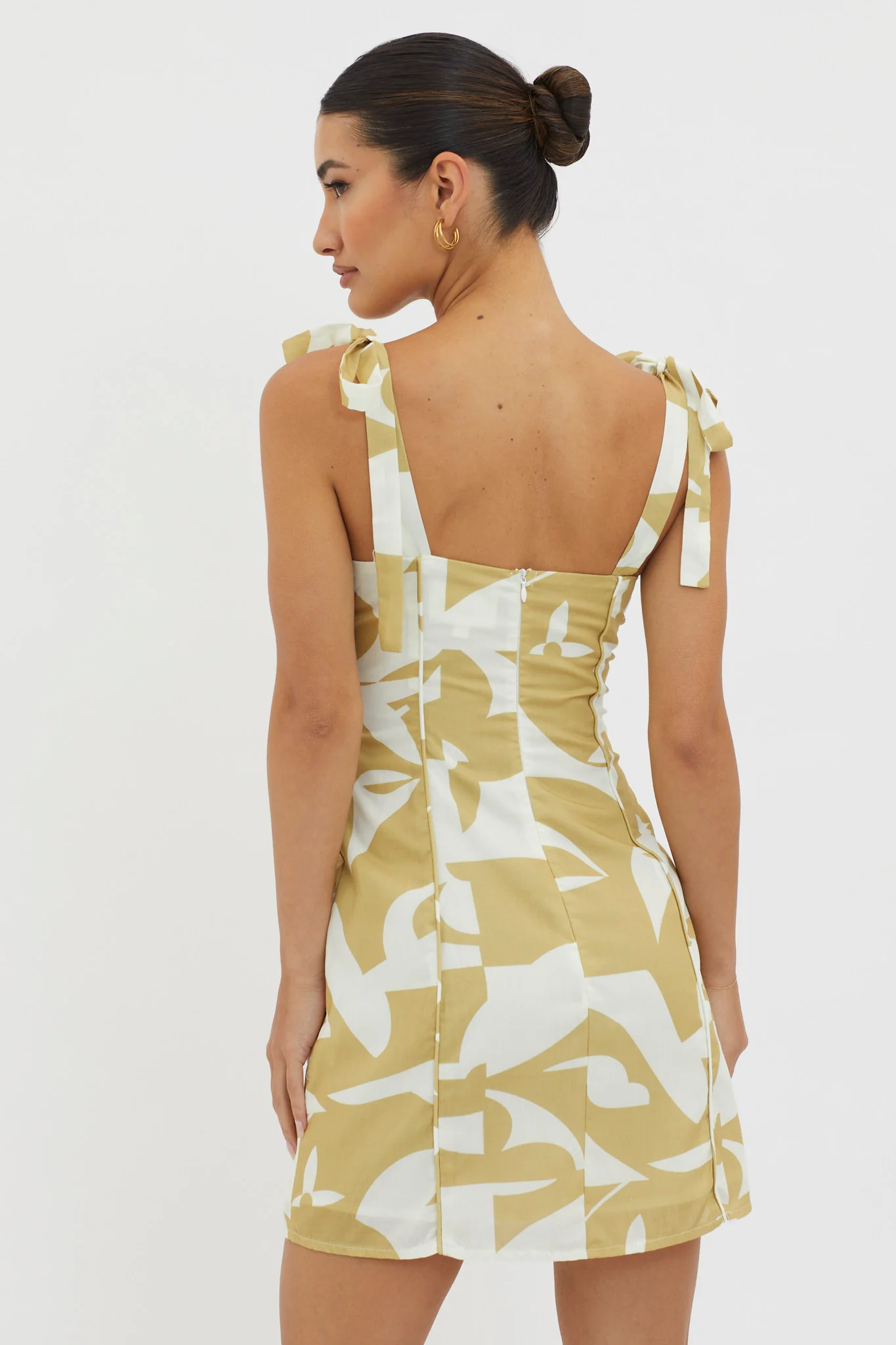 Harrison Tied Shoulder Mini Dress Print Yellow - Seraphlike