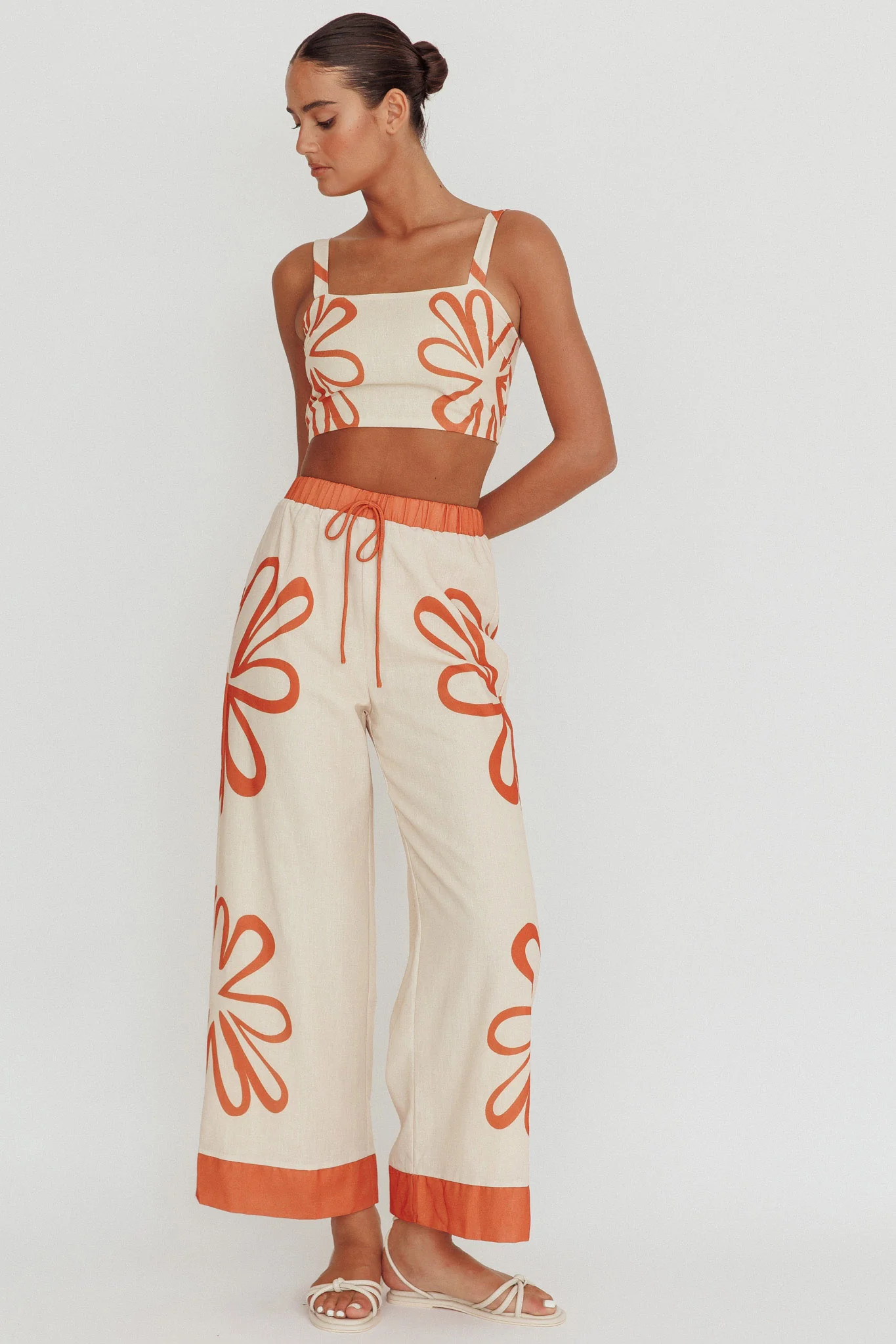 Briar Floral Wide Leg Pants Rust Beige - Seraphlike