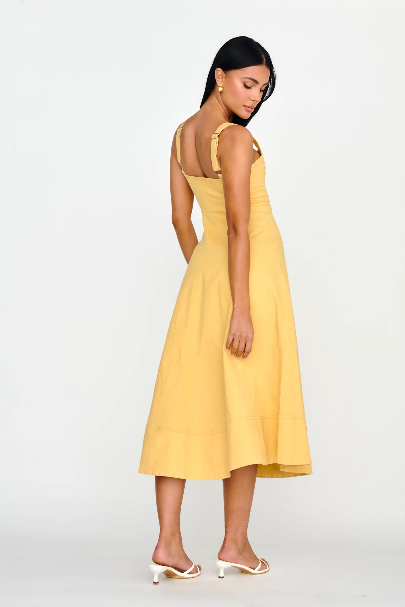 Emilio Pleated Bust A-Line Midi Dress Yellow - Seraphlike