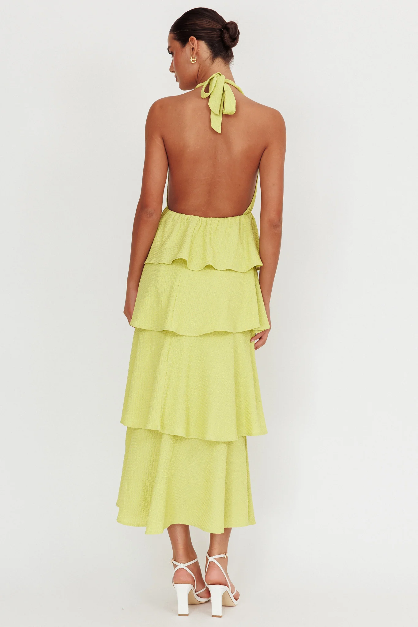 Kimberley Halter Neck Ruffle Maxi Dress Matcha - Seraphlike