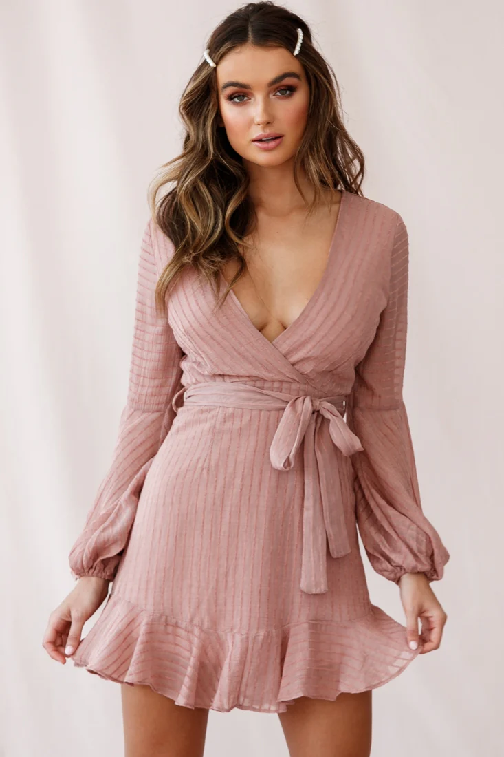 Adelaide Long Balloon Sleeve Wrap Dress Rose - Seraphlike