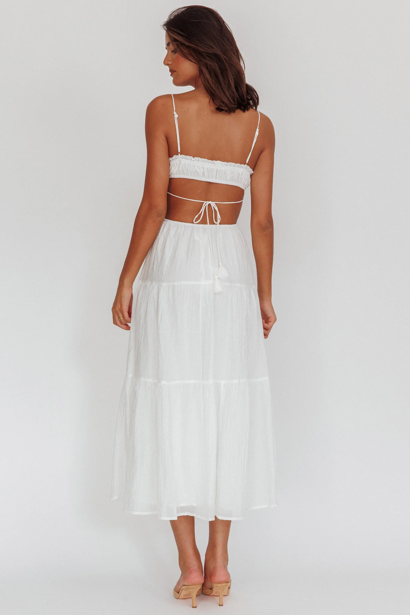 Eyona Cut-Out Waist Tie Maxi Dress White - Seraphlike
