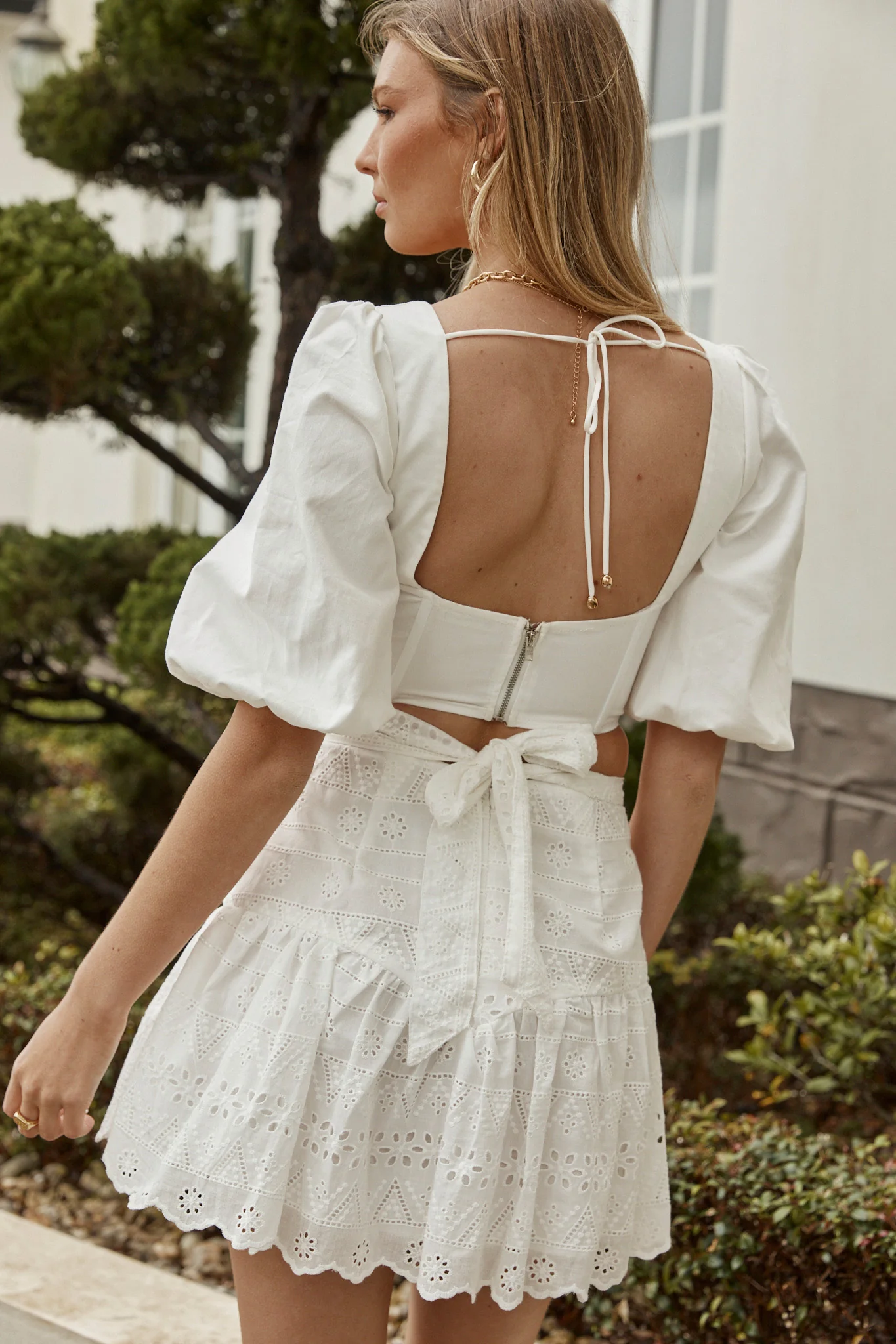 Glow Up Eyelet Embroidery Waist Tie Mini Skirt White - Seraphlike