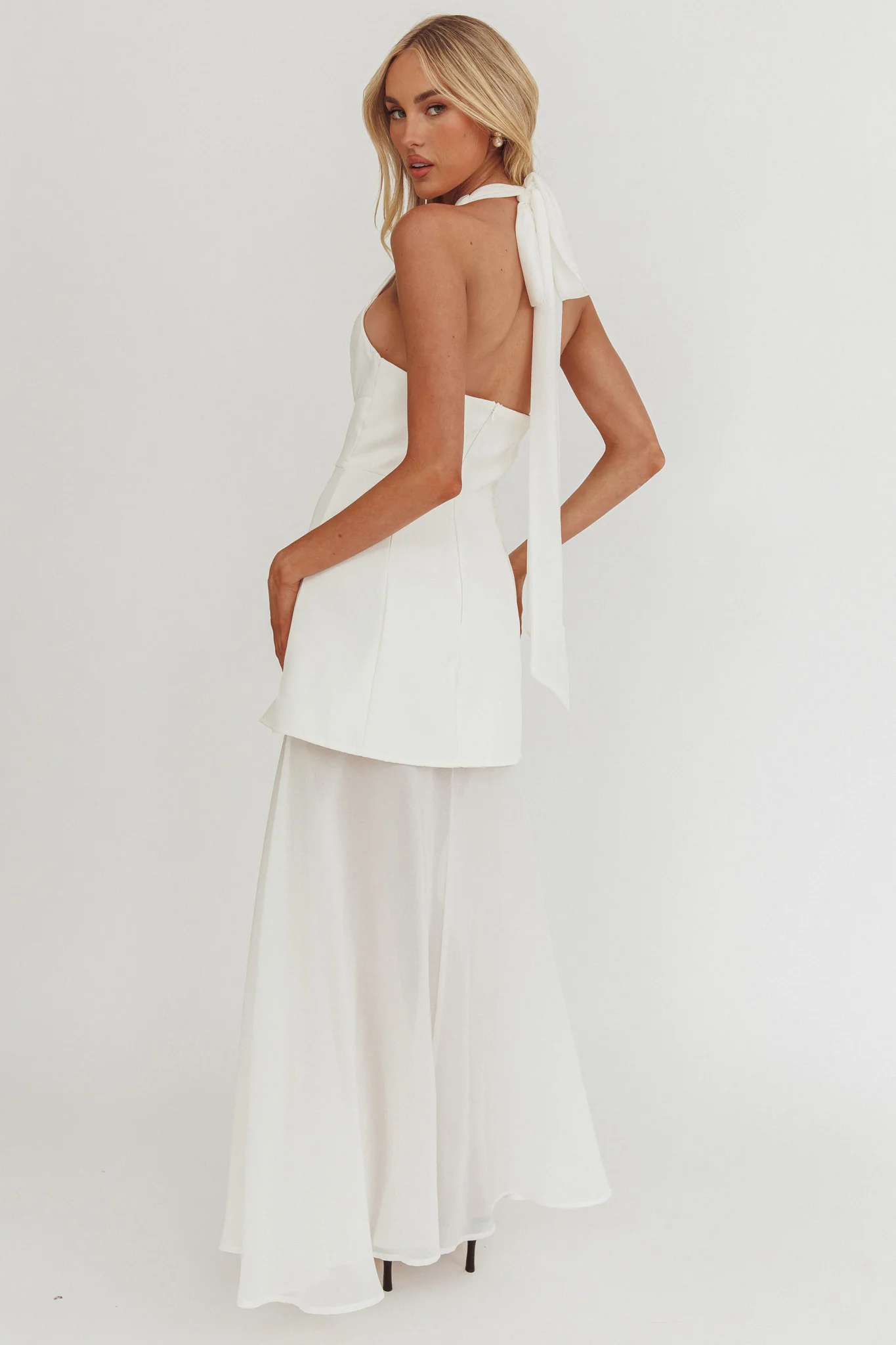 Opulent Halterneck Layered Maxi Dress White - Seraphlike