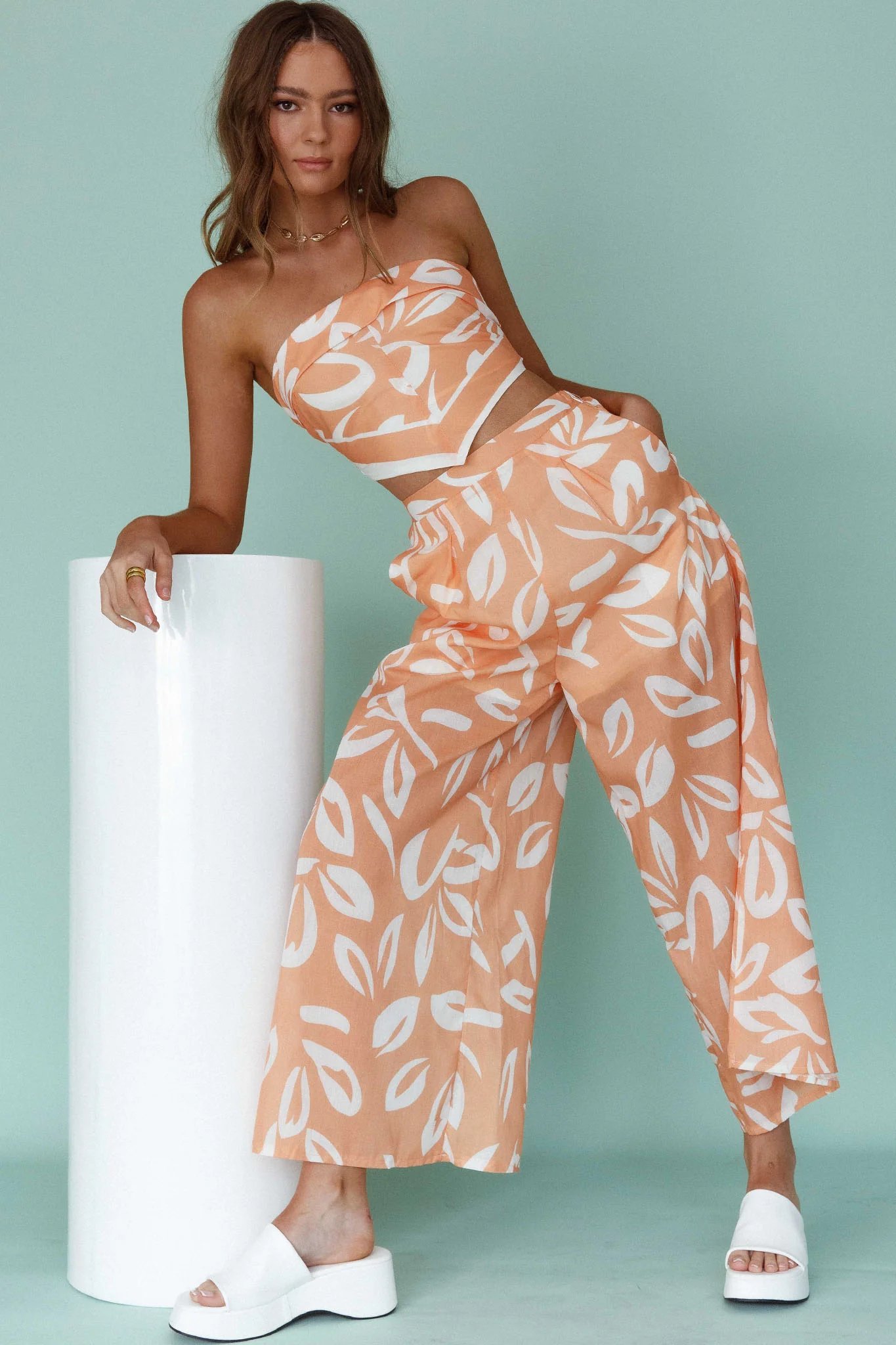 Randi Wide Leg Pants Leaf Print Mango - Seraphlike