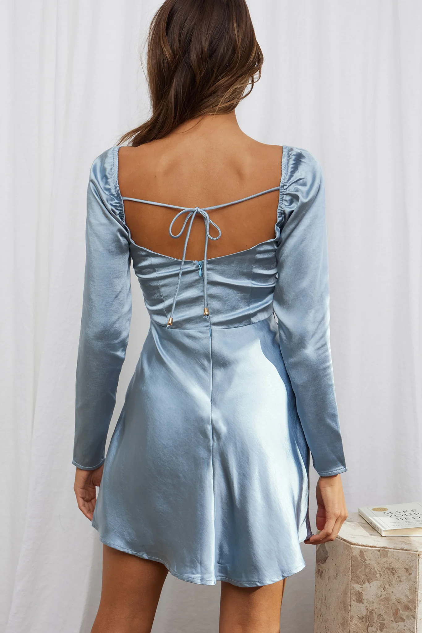 Freja Long Sleeve Cowl Neck Satin Mini Dress Sage - Seraphlike