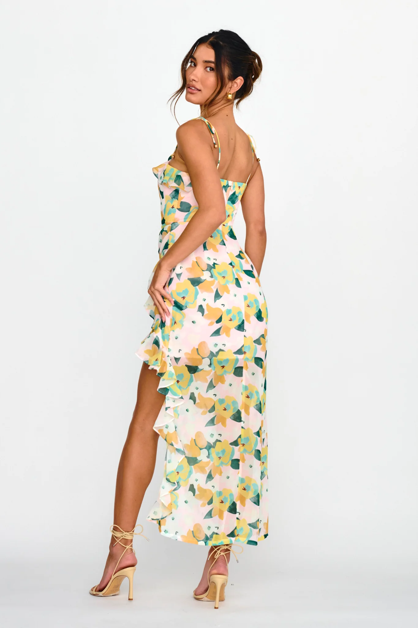 Portofino Cut-Out Split Midi Dress Floral Green - Seraphlike