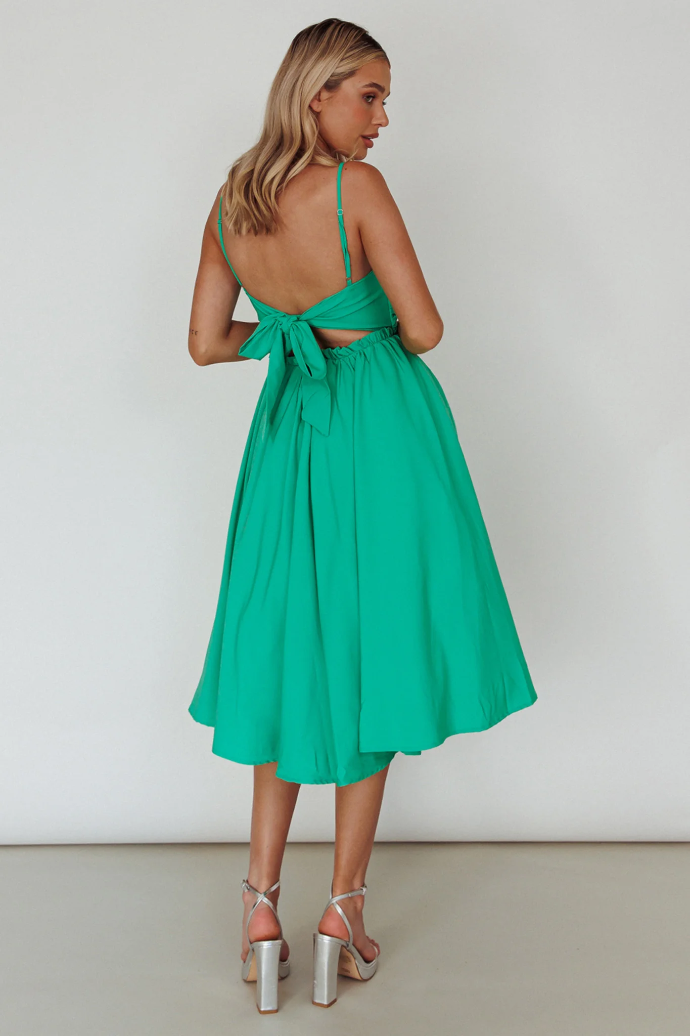 Salome Tied Back Knee Length Dress Green - Seraphlike
