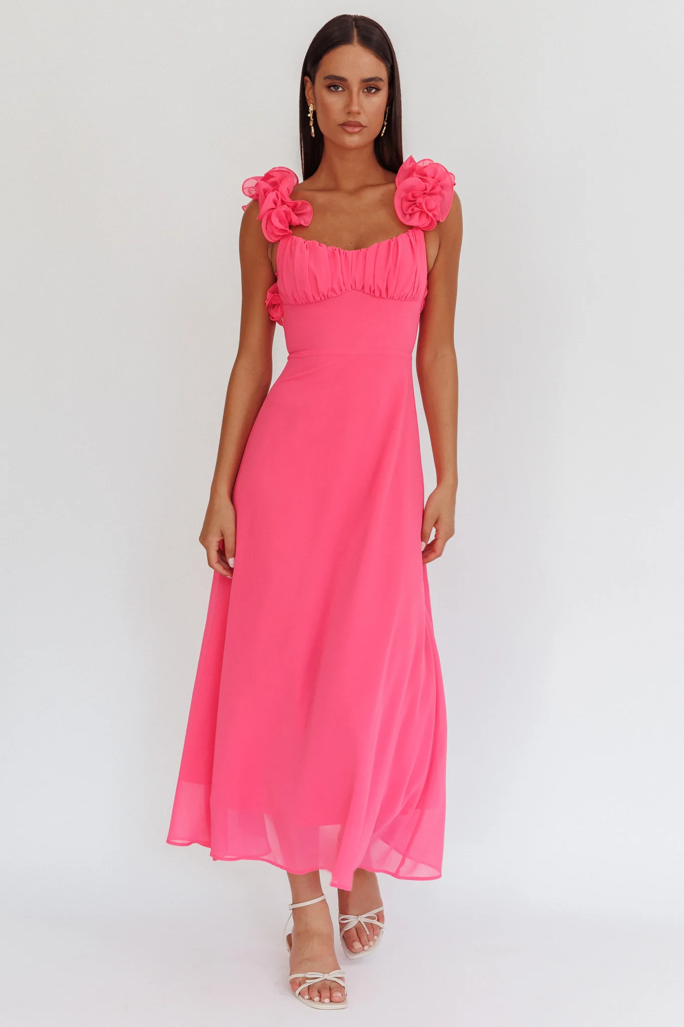 Eloquent Lace-Up Back Maxi Dress Hot Pink - Seraphlike