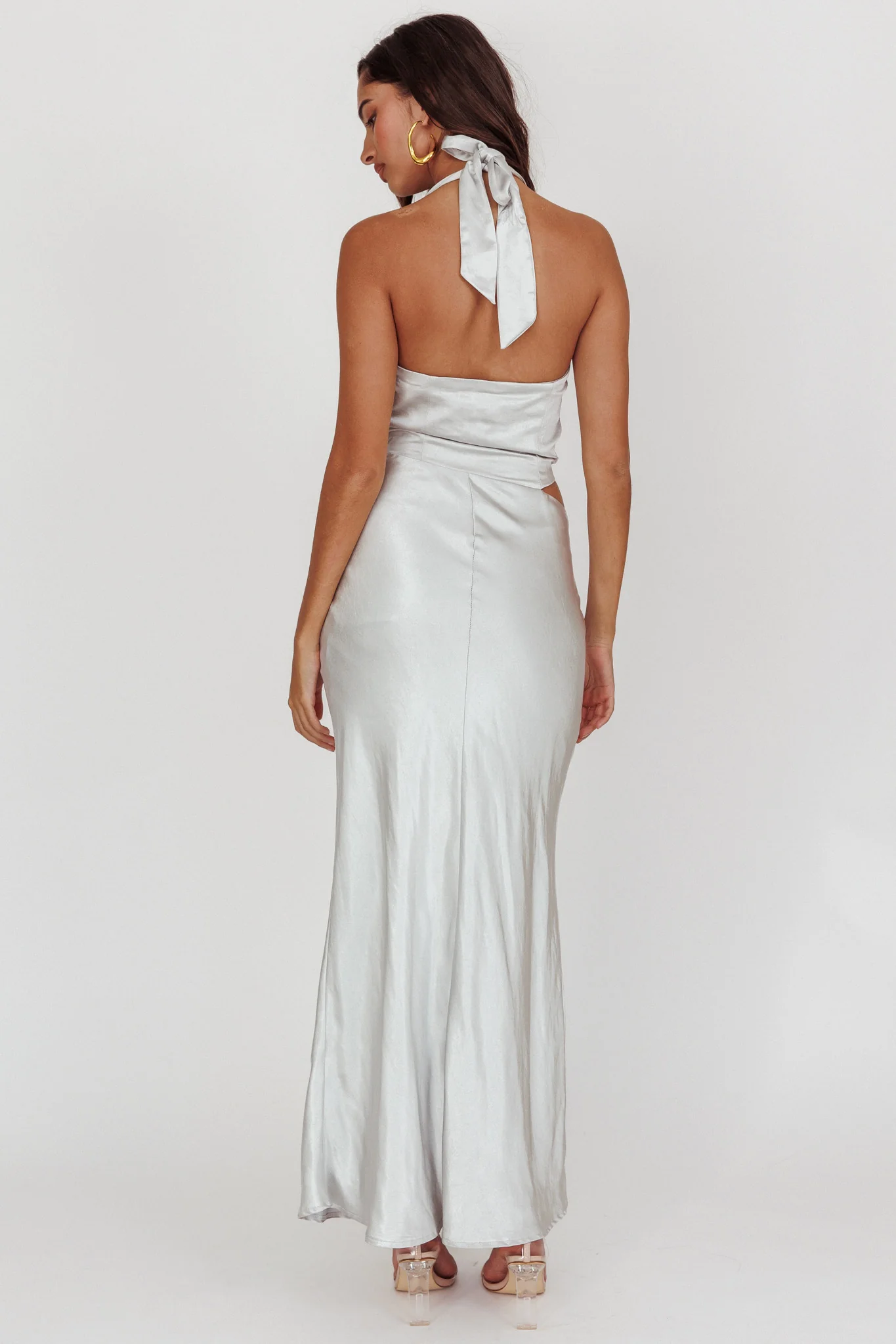 Cassiopeia Cowl Halter Neck Cut Out Maxi Dress Opal - Seraphlike
