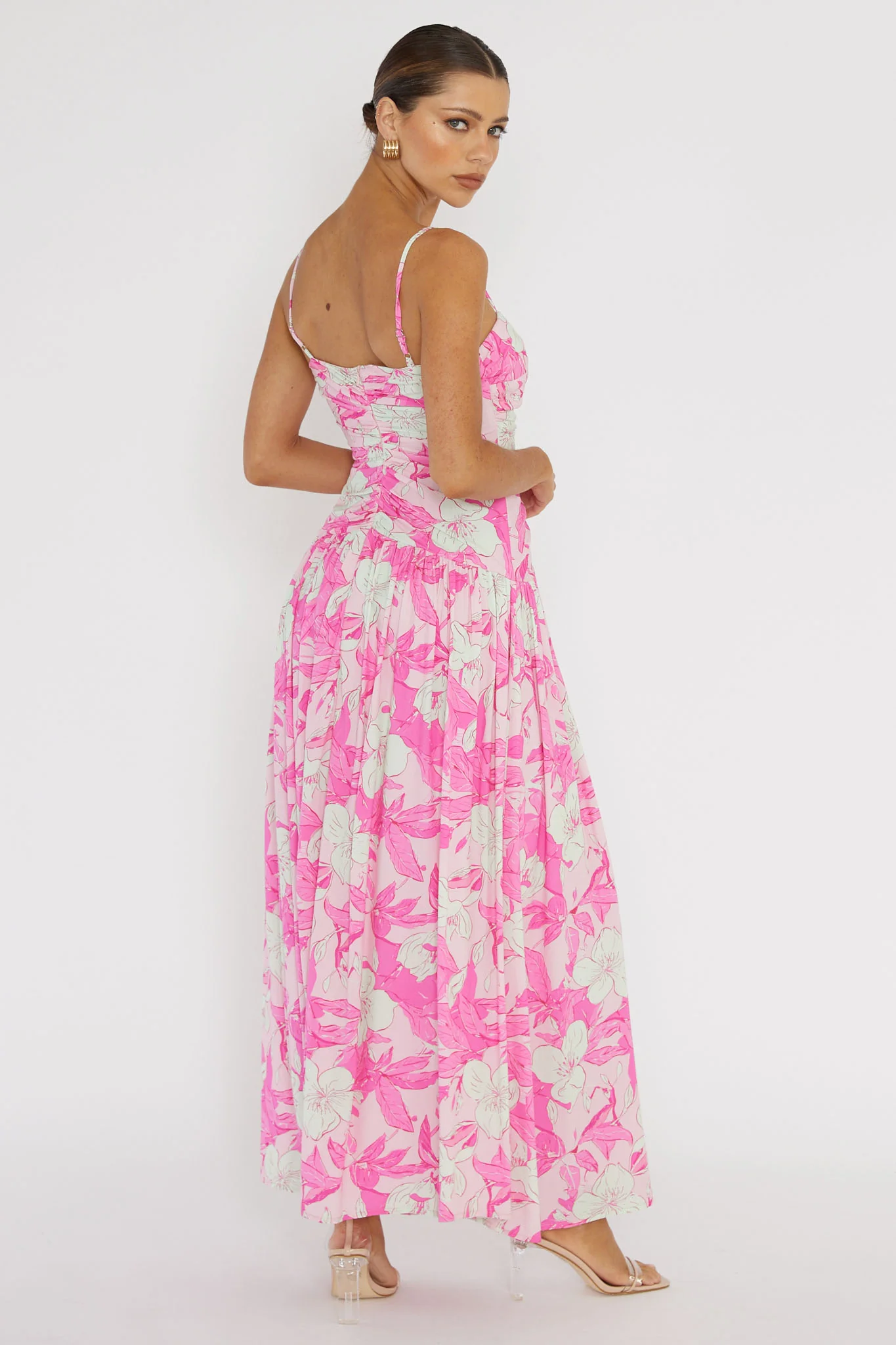 Amanie Ruched Waist Maxi Dress Pink - Seraphlike