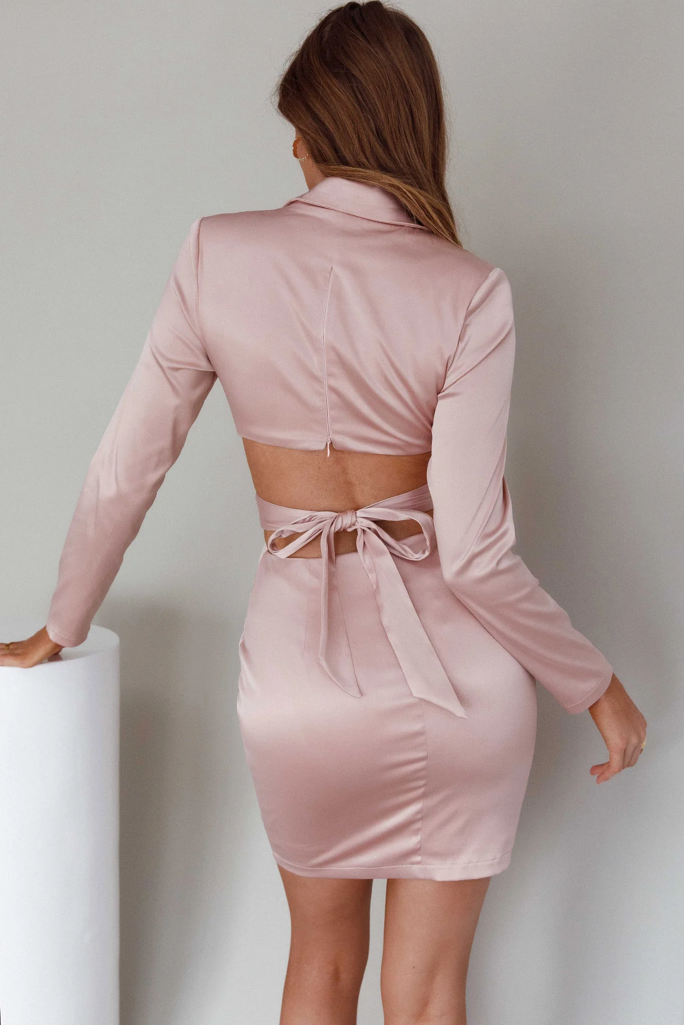 Antoinette Collared Long Sleeve Mini Dress Champagne - Seraphlike