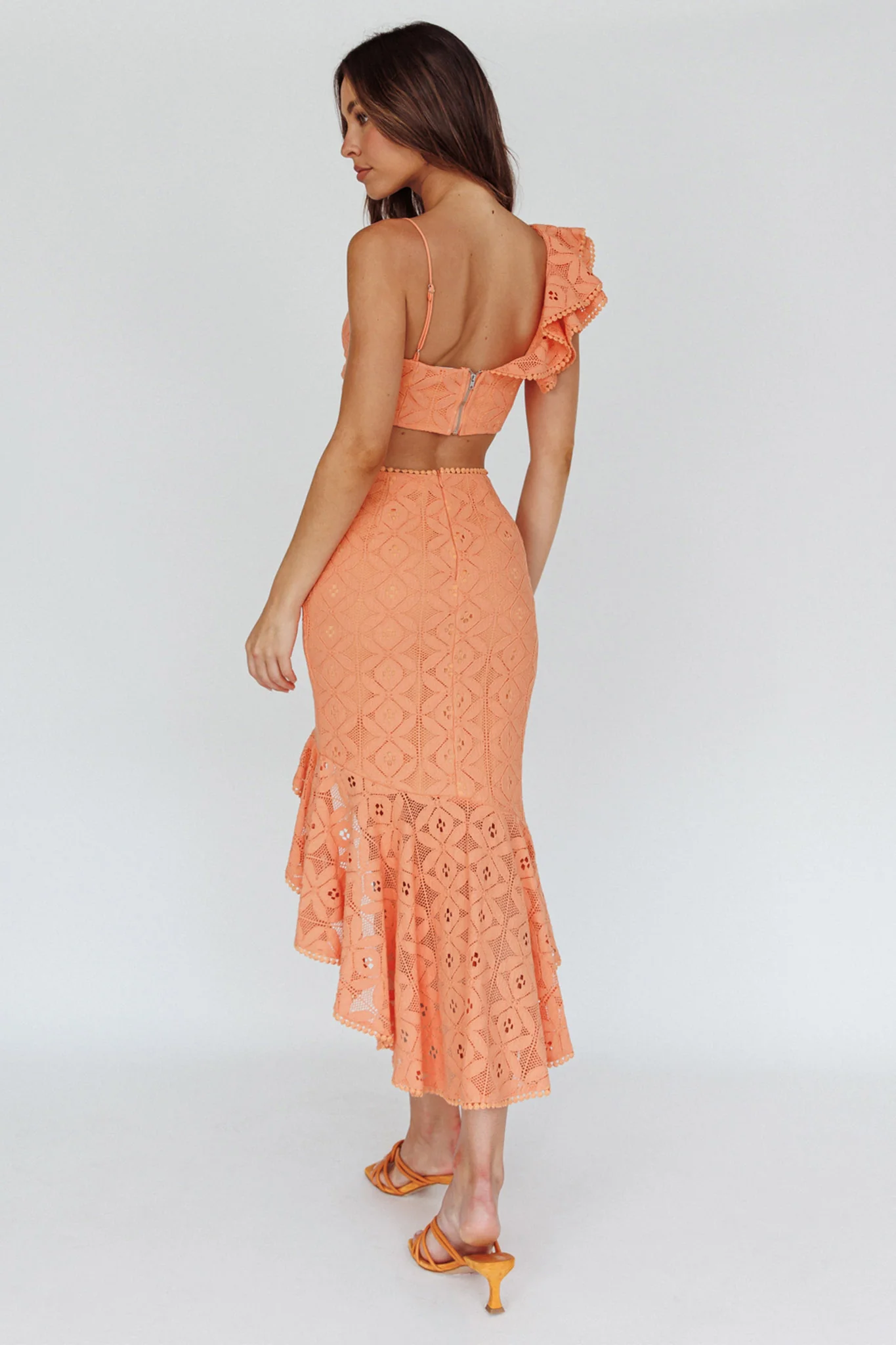 Talk About Me Asymmetrical Ruffle Hem Midi Skirt Apricot - Seraphlike