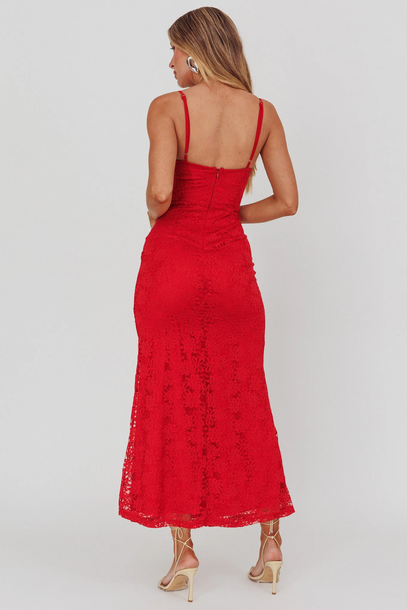 Passione Tied Bust Lace Maxi Dress Cherry - Seraphlike
