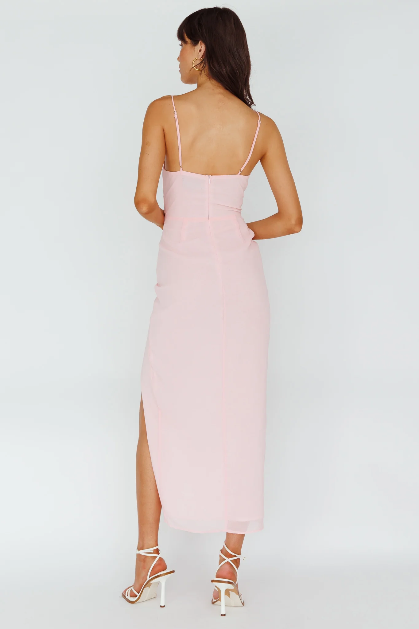 Ryanna Laced Bodice Split Midi Dress Pink - Seraphlike