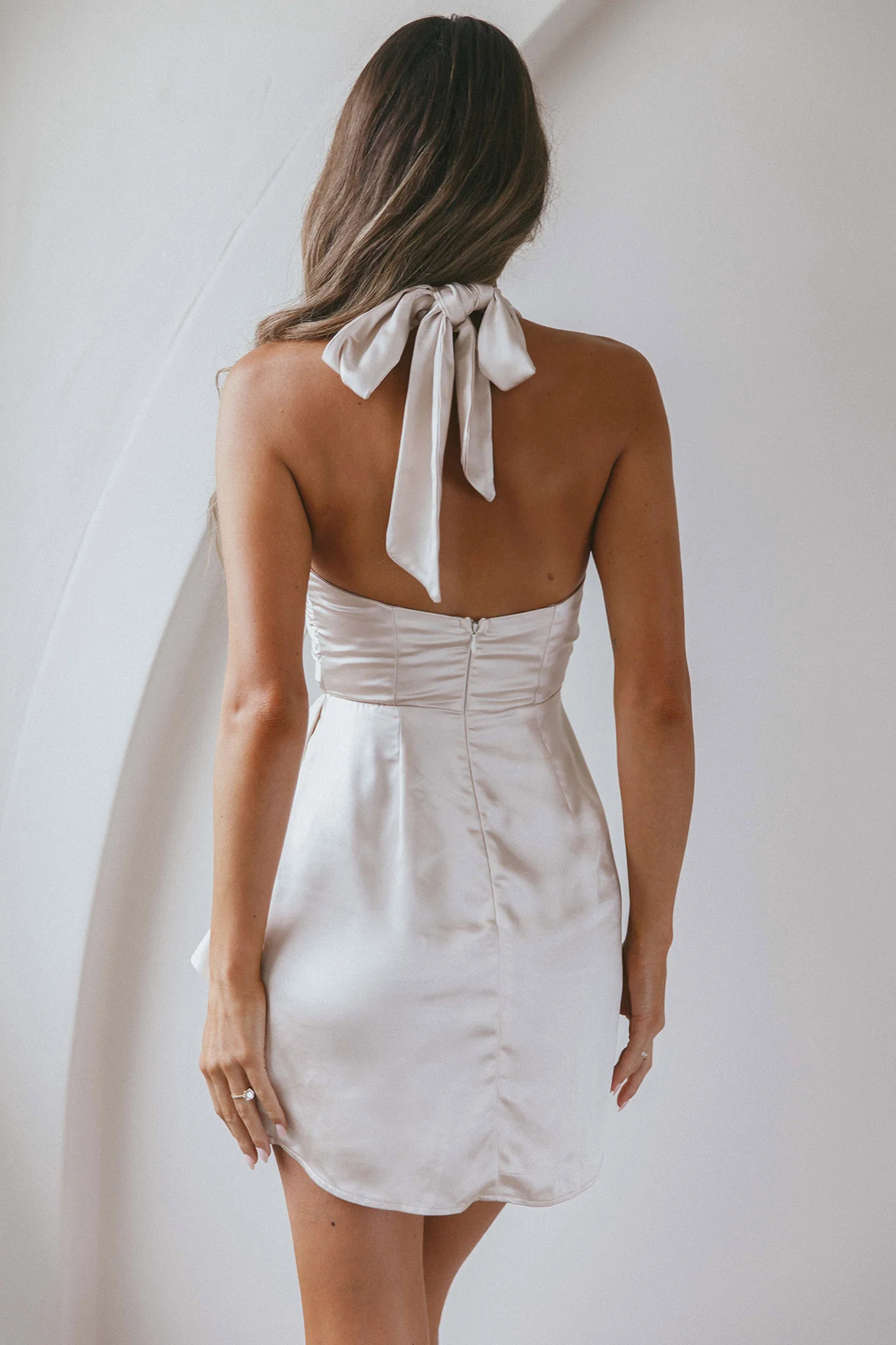 Stars Align Halterneck Satin Dress Champagne - Seraphlike