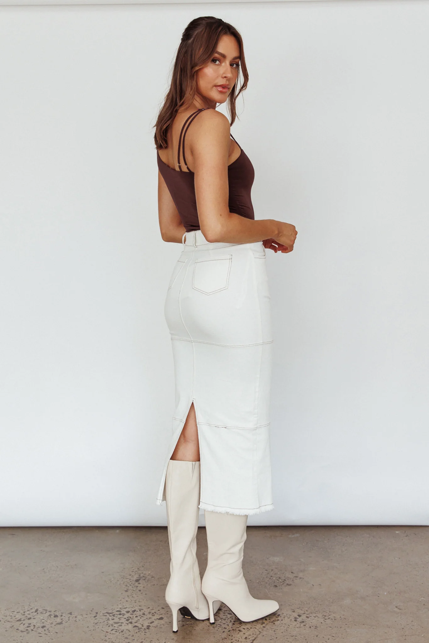 Thalia Pocket Midi Skirt White - Seraphlike