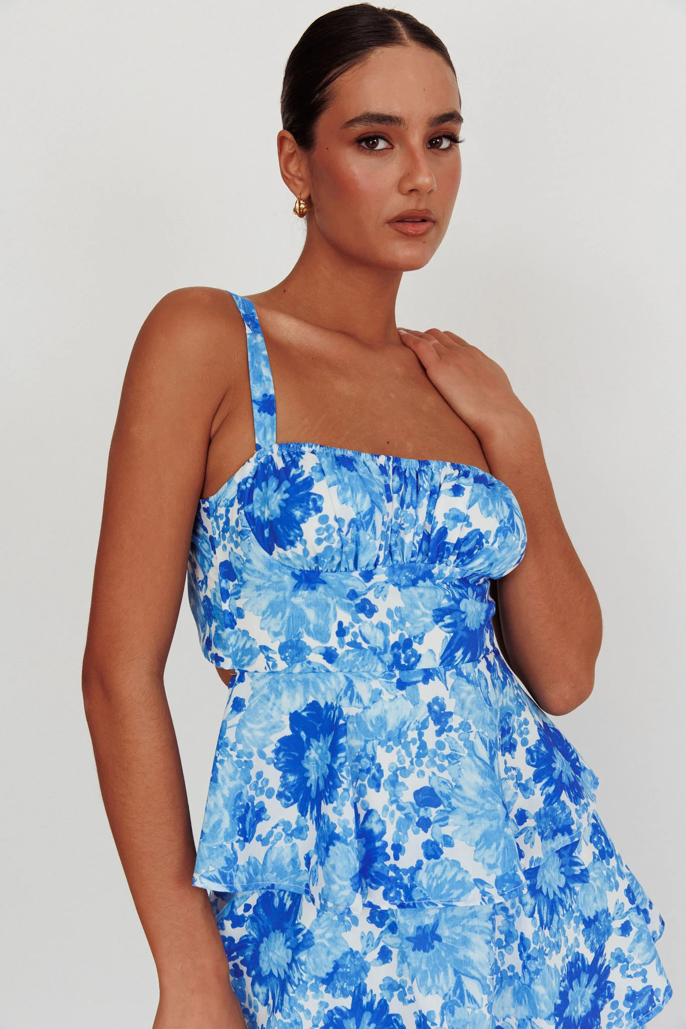 Provence Bloom Tiered Floral Maxi Dress Blue - Seraphlike