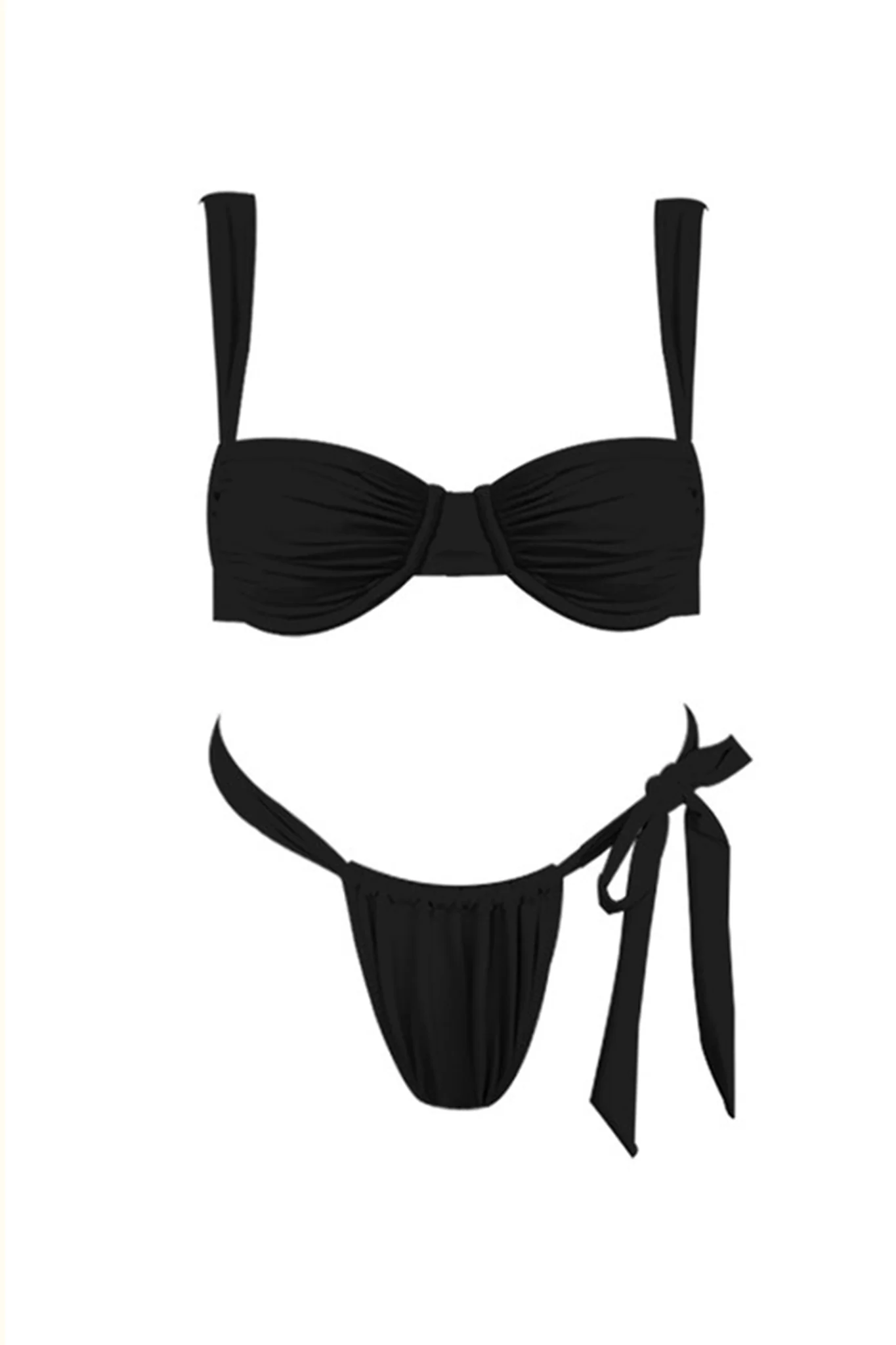Malibu Gathered Bikini Top Black - Seraphlike