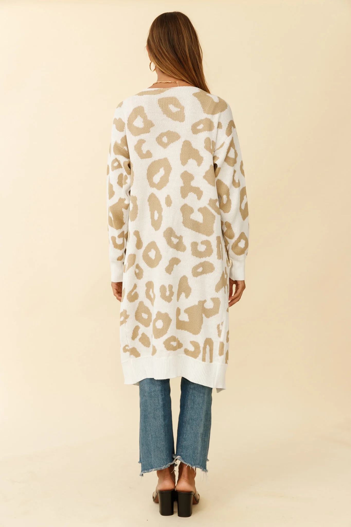 Switch It Up Longline Pocket Knit Cardigan Animal Print White - Seraphlike