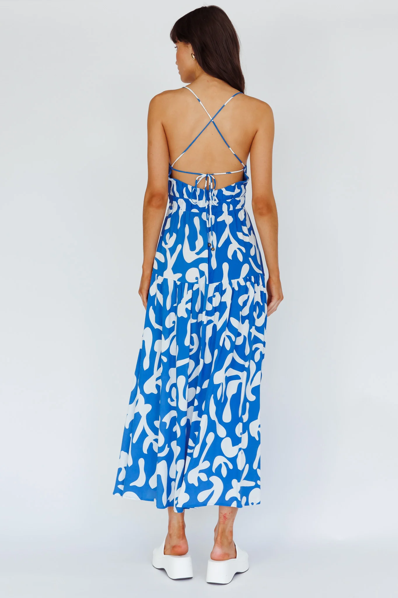 Tiffi Cami Strap Midi Dress Floral Blue - Seraphlike