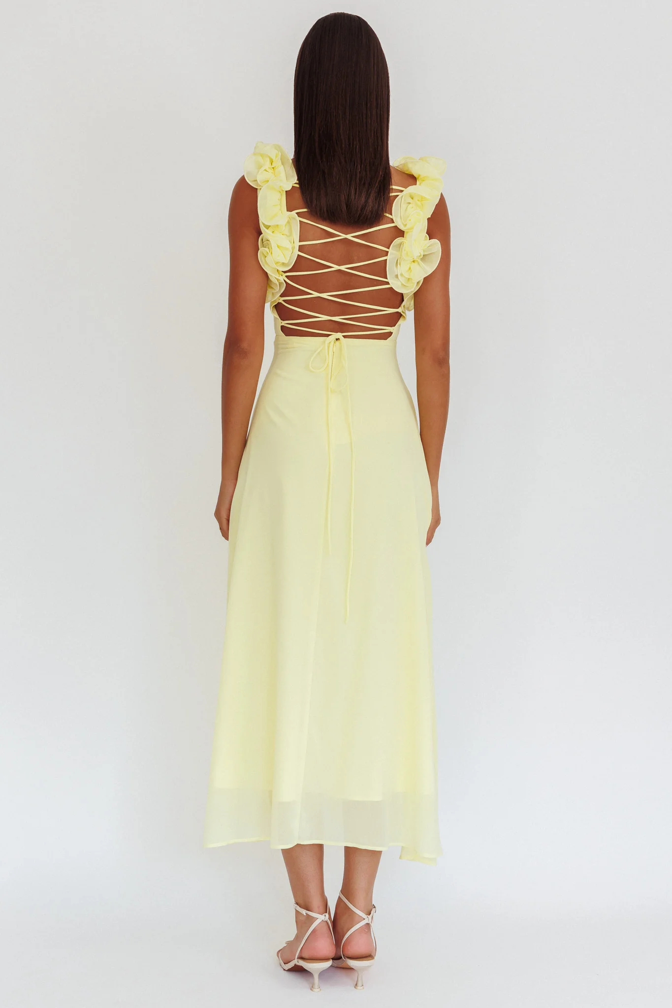 Eloquent Lace-Up Back Maxi Dress Yellow - Seraphlike