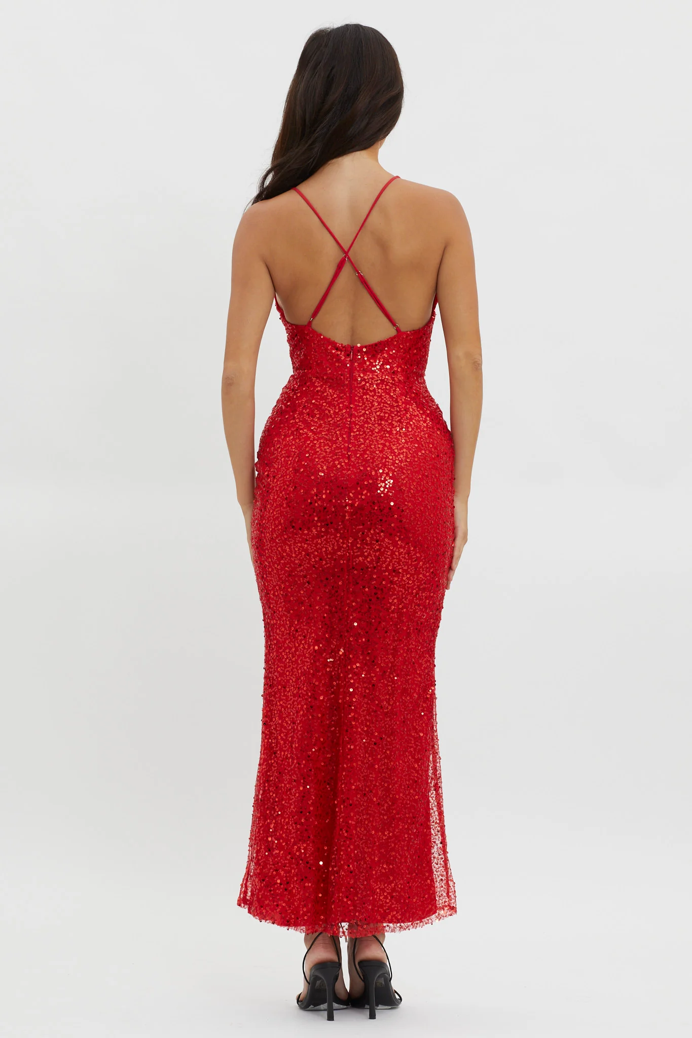 Glitter Nights Plunging Neckline Sequin Dress Red - Seraphlike