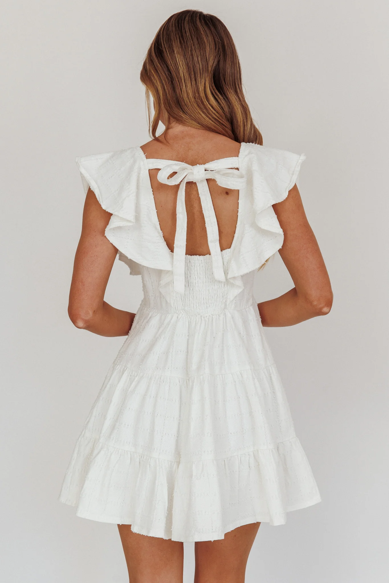 Daffodil Ruffle A-Line Mini Dress White - Seraphlike