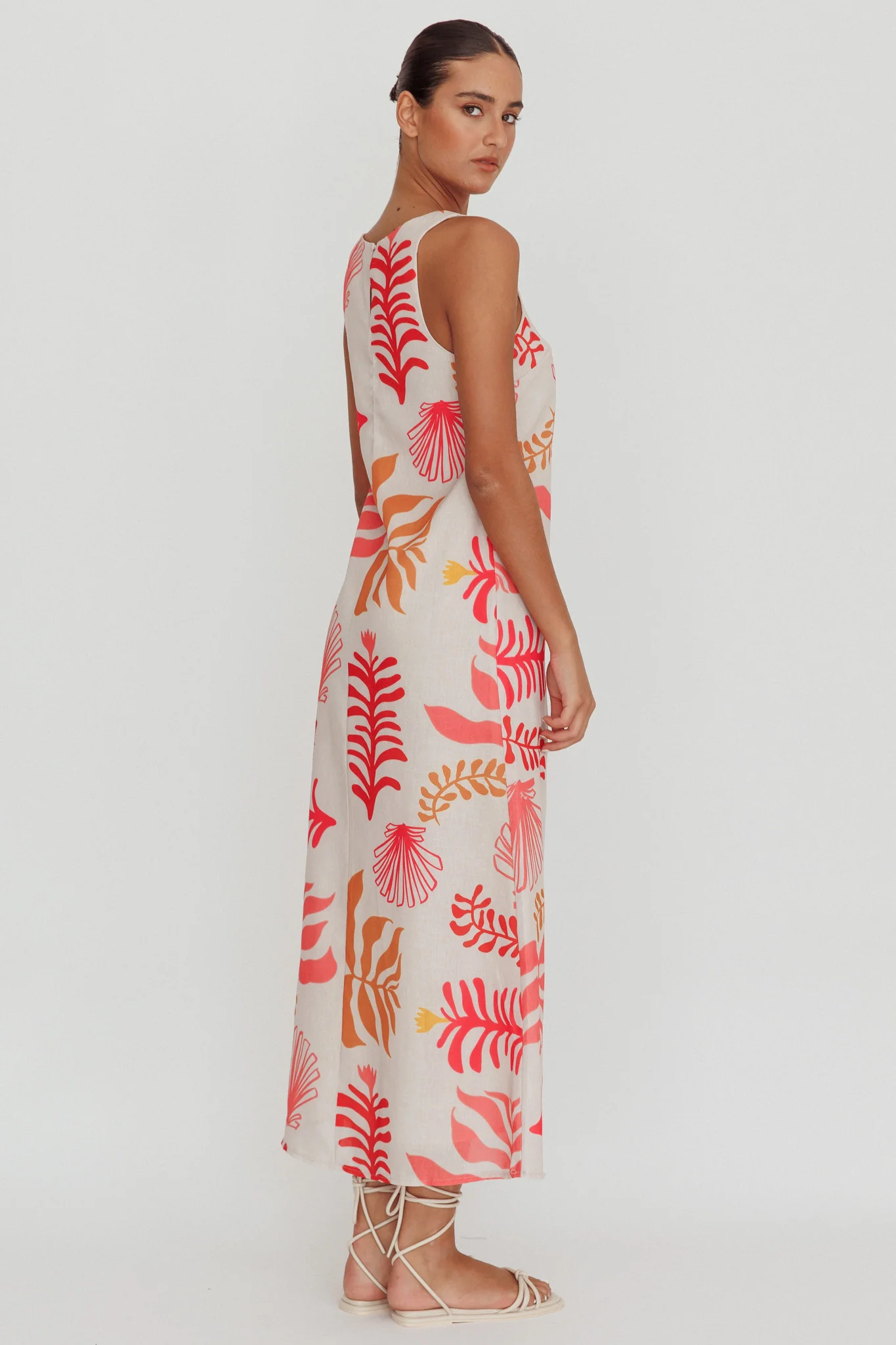 Thetis Leaf And Shell Maxi Slip Dress Pink - Seraphlike