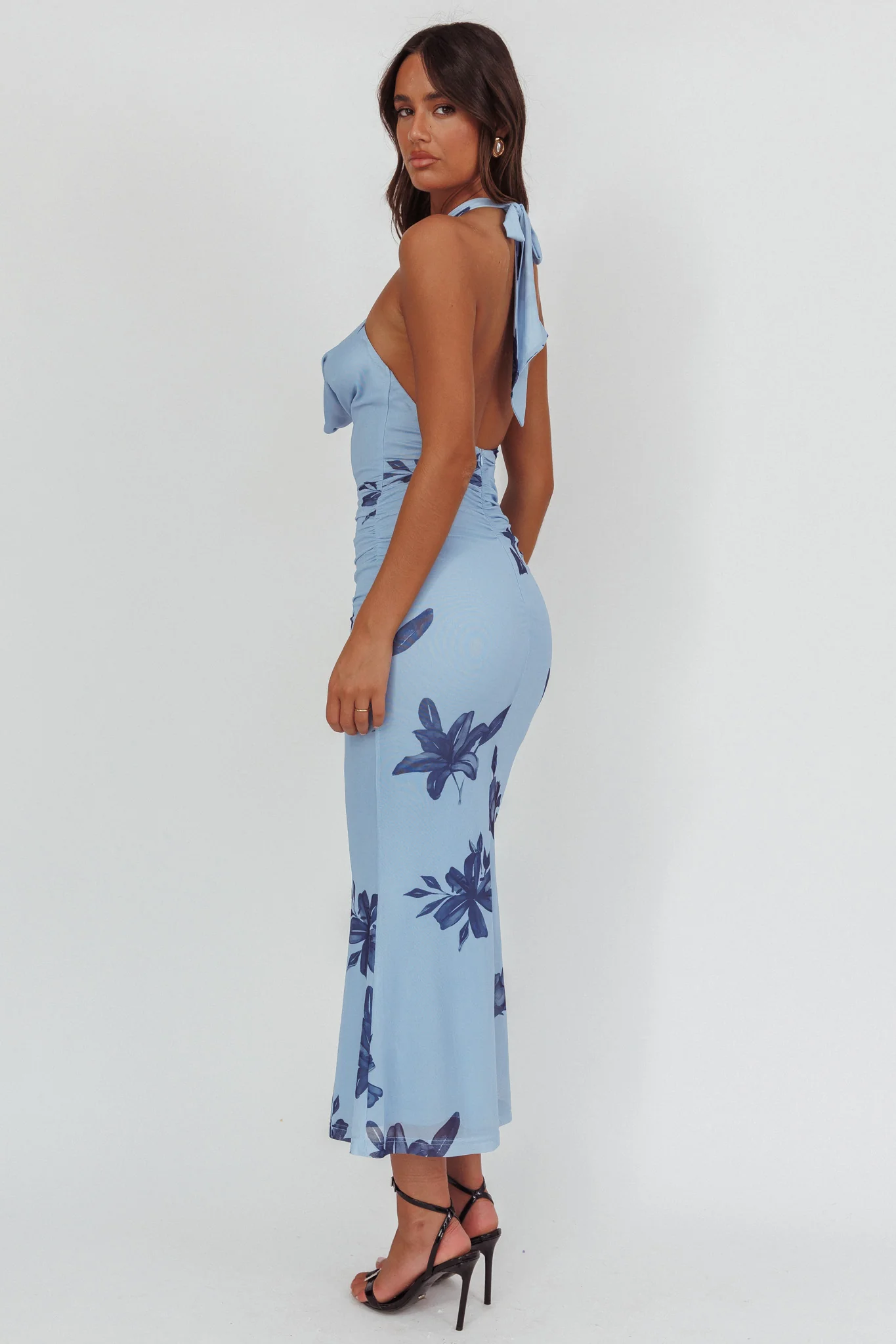 One Night Cowl Halterneck Maxi Dress Lily Blue - Seraphlike