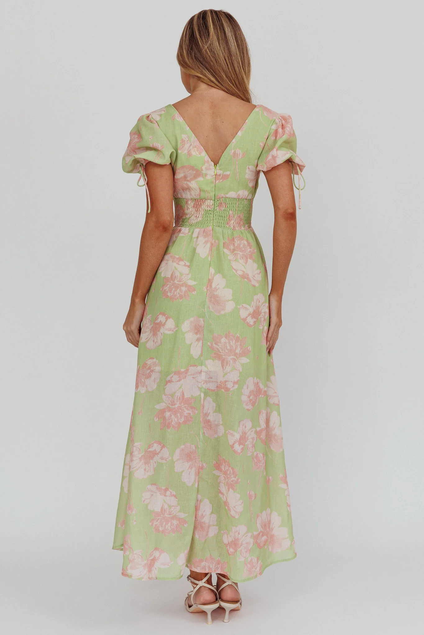 Loveberry Puff Sleeve A-Line Maxi Dress Green - Seraphlike