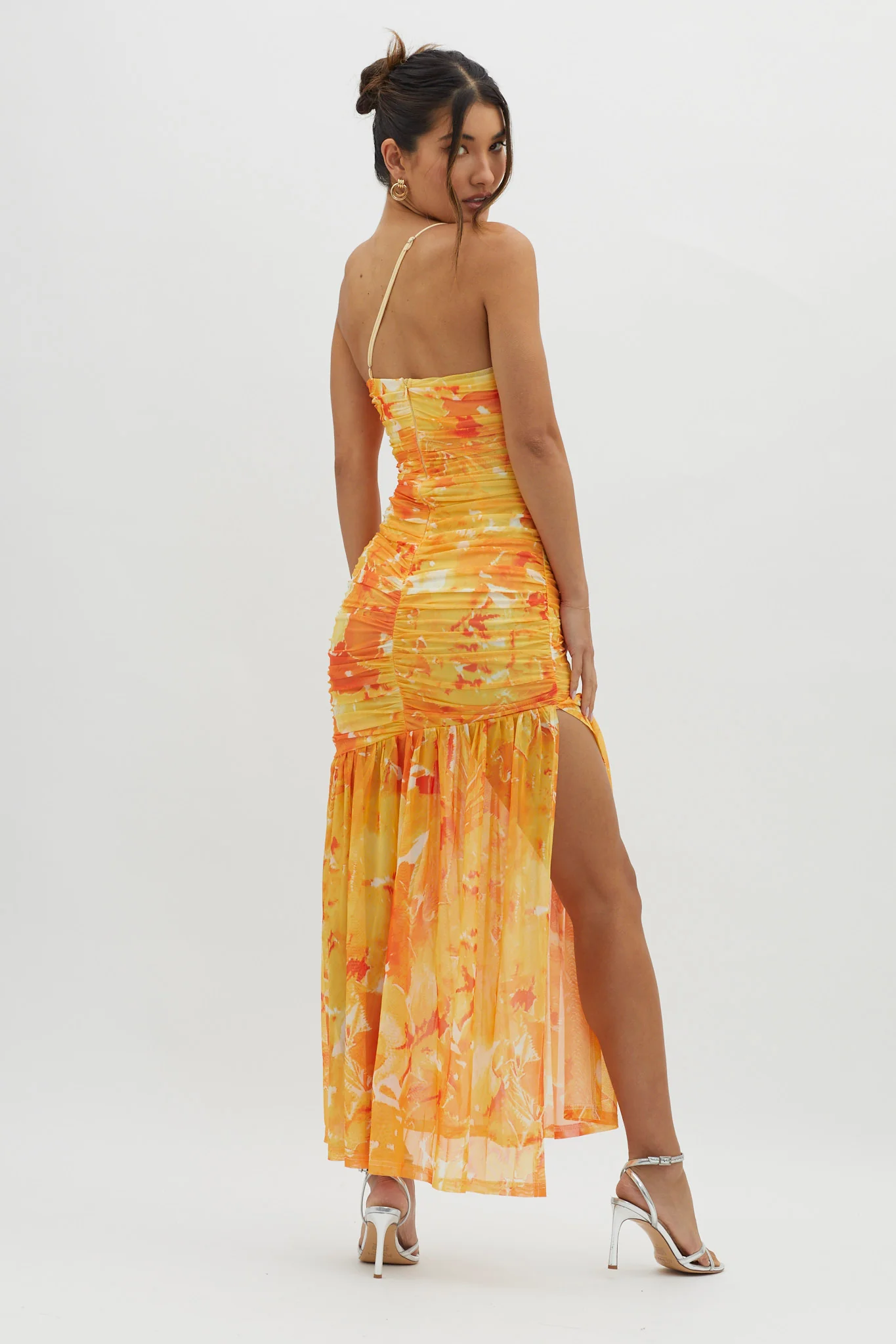 Golden Sun One-Shoulder Ruched Maxi Dress Yellow - Seraphlike