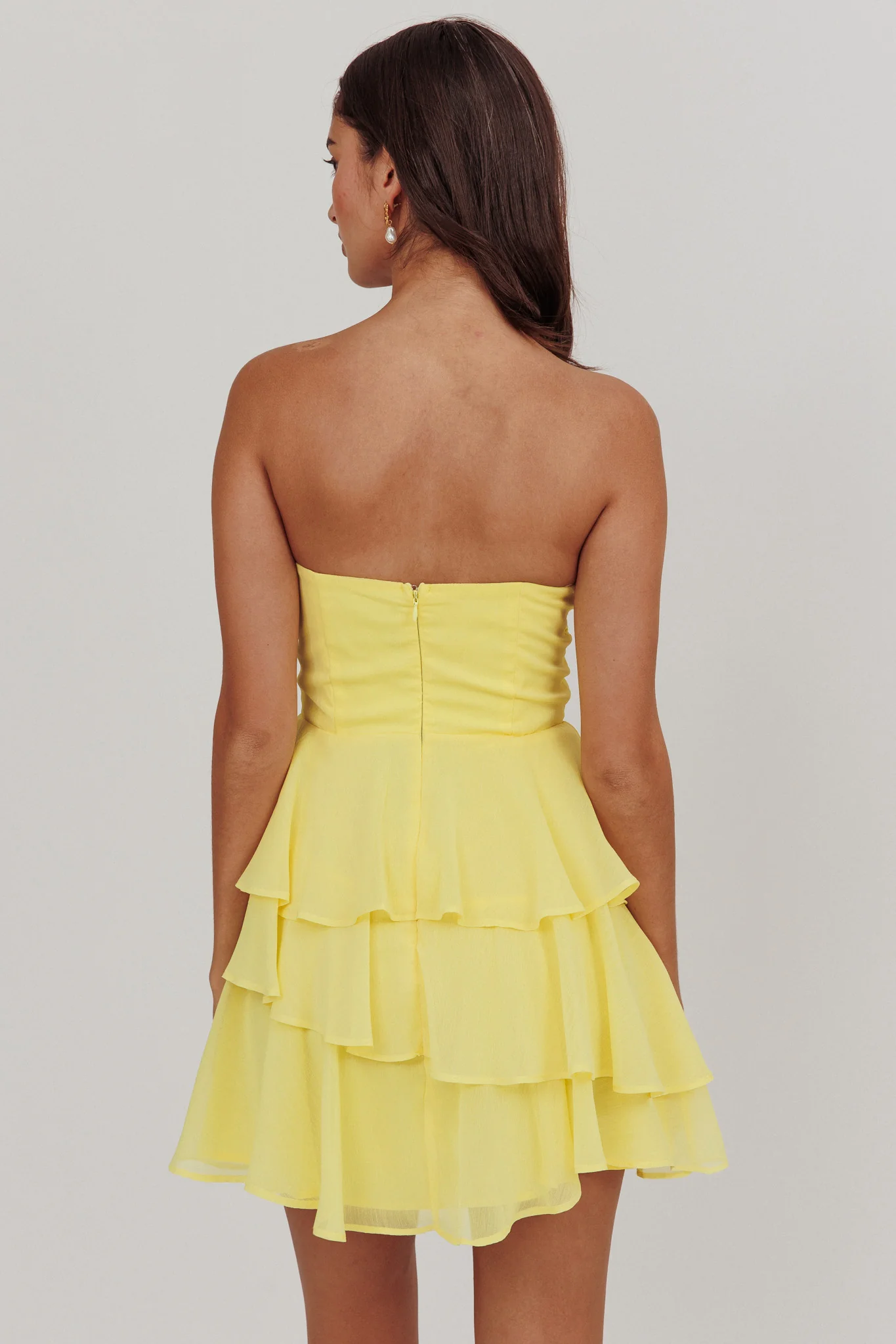 Veda Strapless Ruffle Mini Dress Lemon - Seraphlike