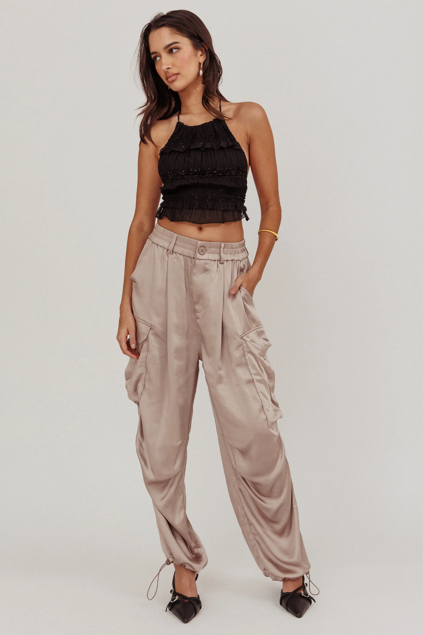 Betty Satin Cargo Pant Mink - Seraphlike