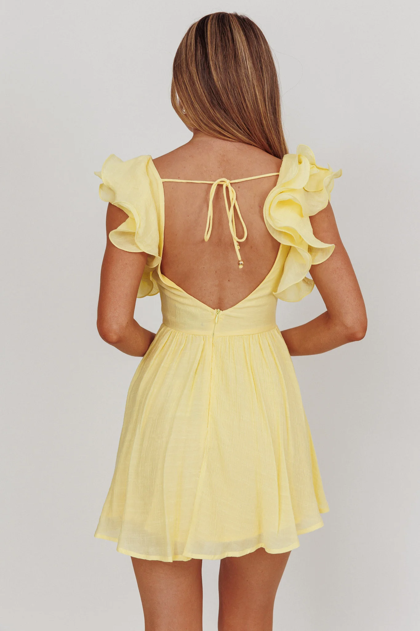 Sunday Dreams Ruffle Strap Mini Dress Yellow - Seraphlike