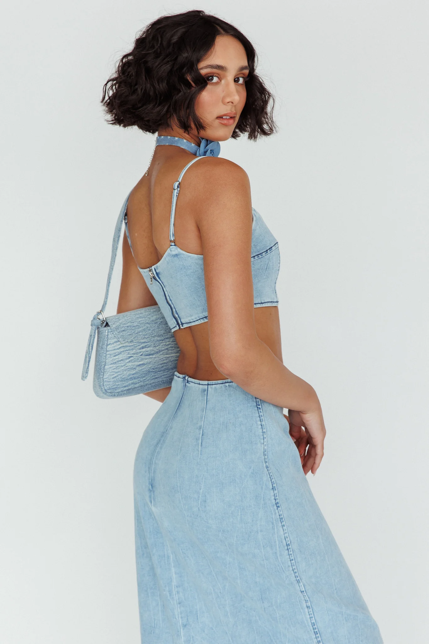 The Moment Cami Strap Crop Top Denim - Seraphlike