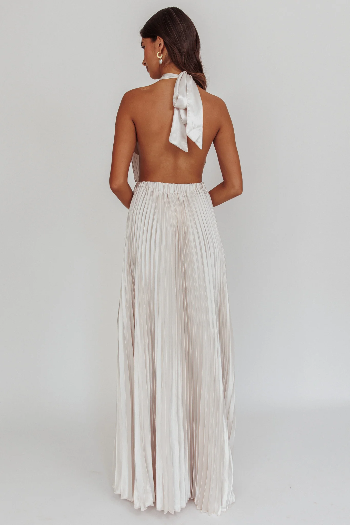 Monarch Pleated Satin Maxi Dress Champagne - Seraphlike