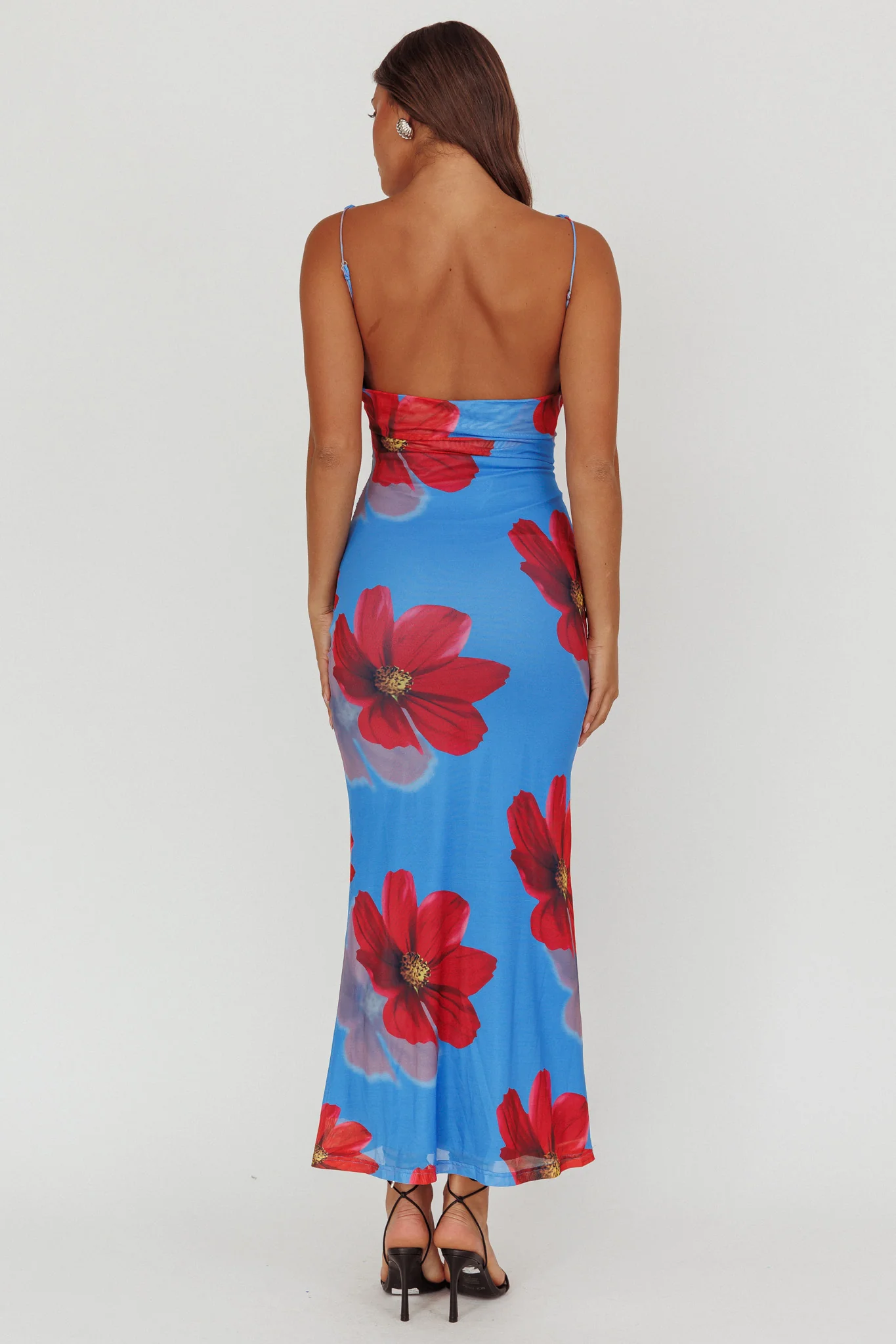 Helsi Low Back Maxi Dress Floral Blue - Seraphlike