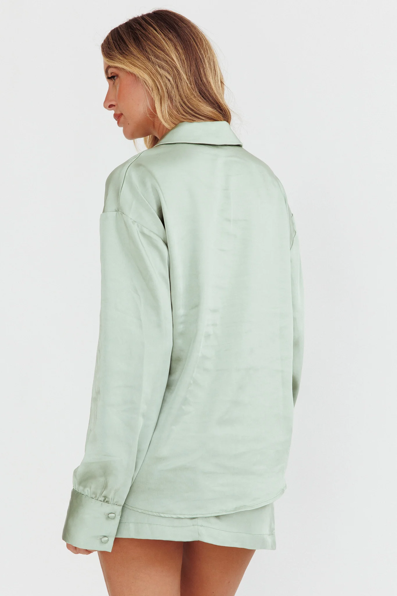 Coco Long Sleeve Satin Shirt Sage - Seraphlike