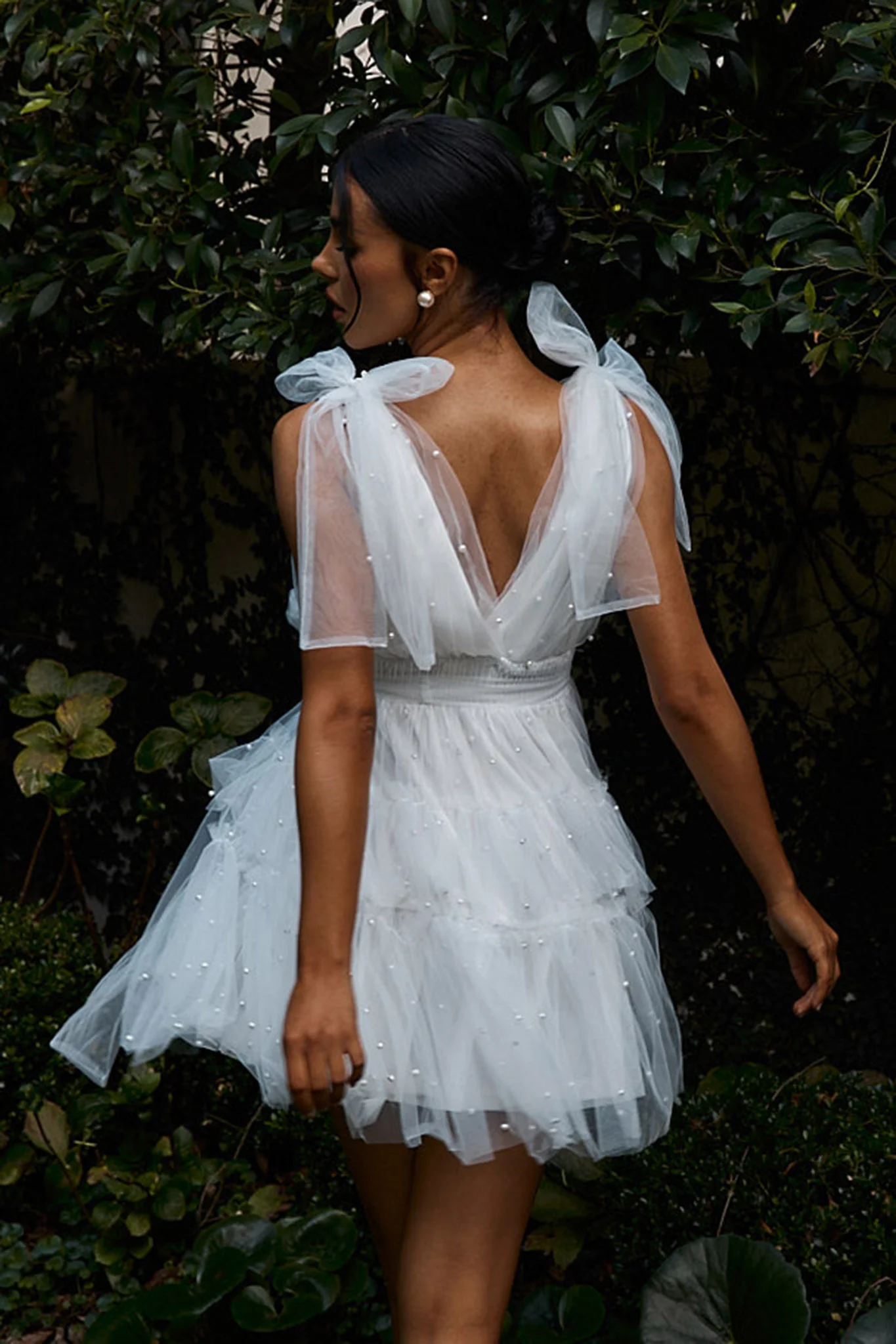 Lyra Pearl Embellished Tulle Mini Dress White - Seraphlike