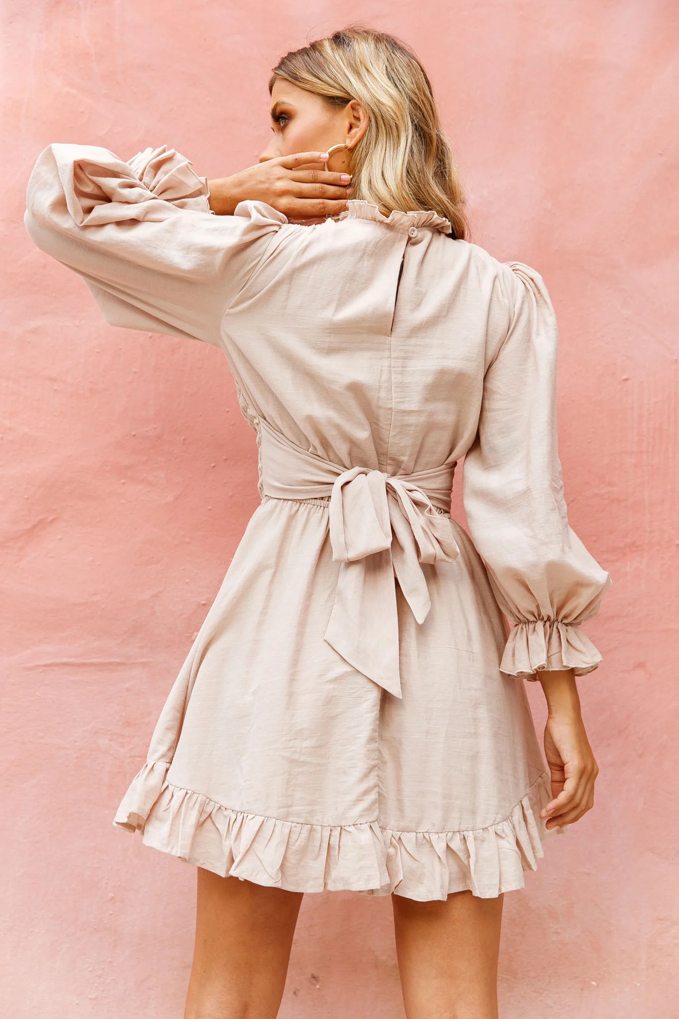 Marianna Long Sleeve Shirred Bust Dress Mocha - Seraphlike