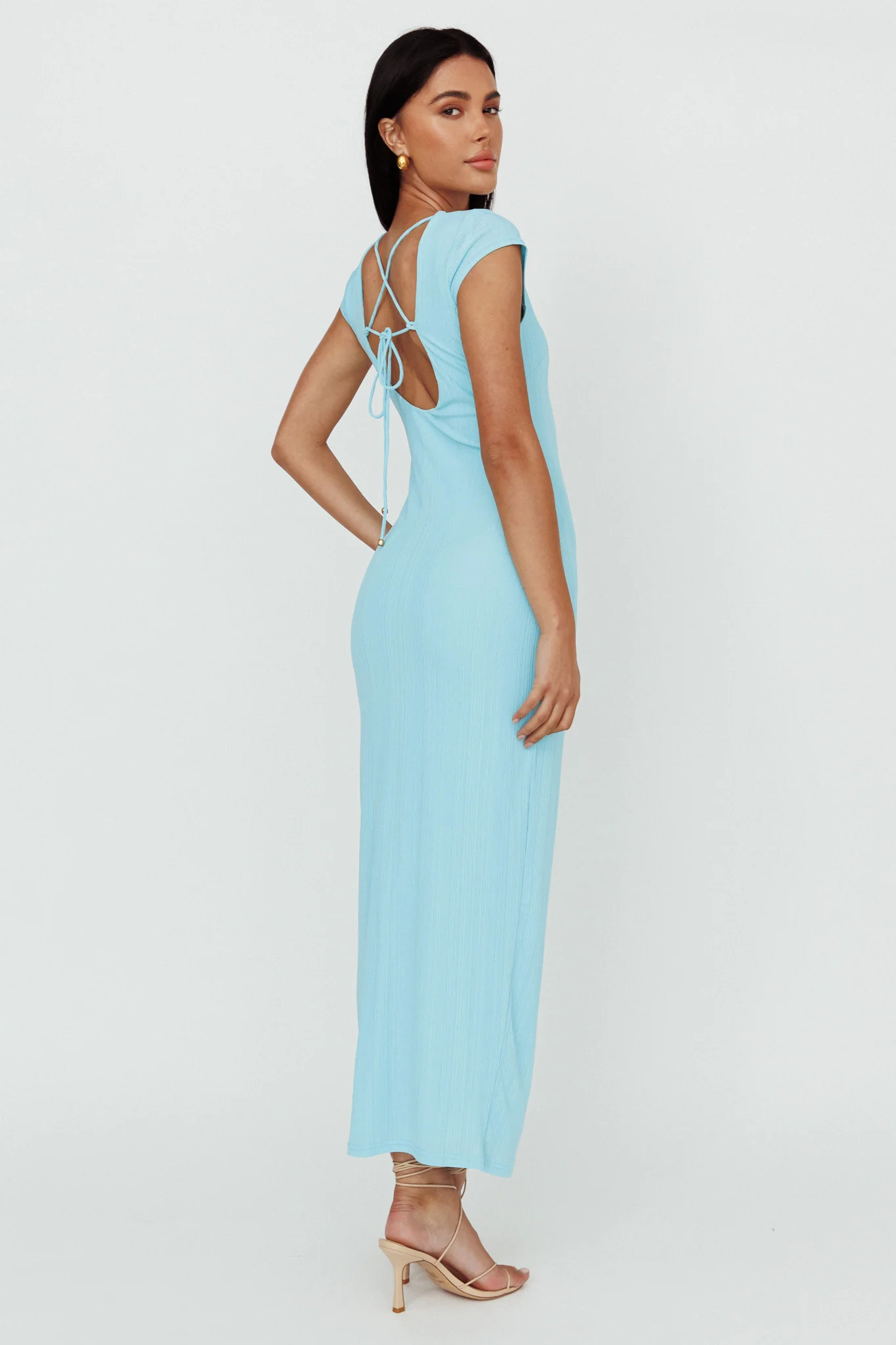 Elenice Cap Sleeve Cut-Out Midi Dress Blue - Seraphlike