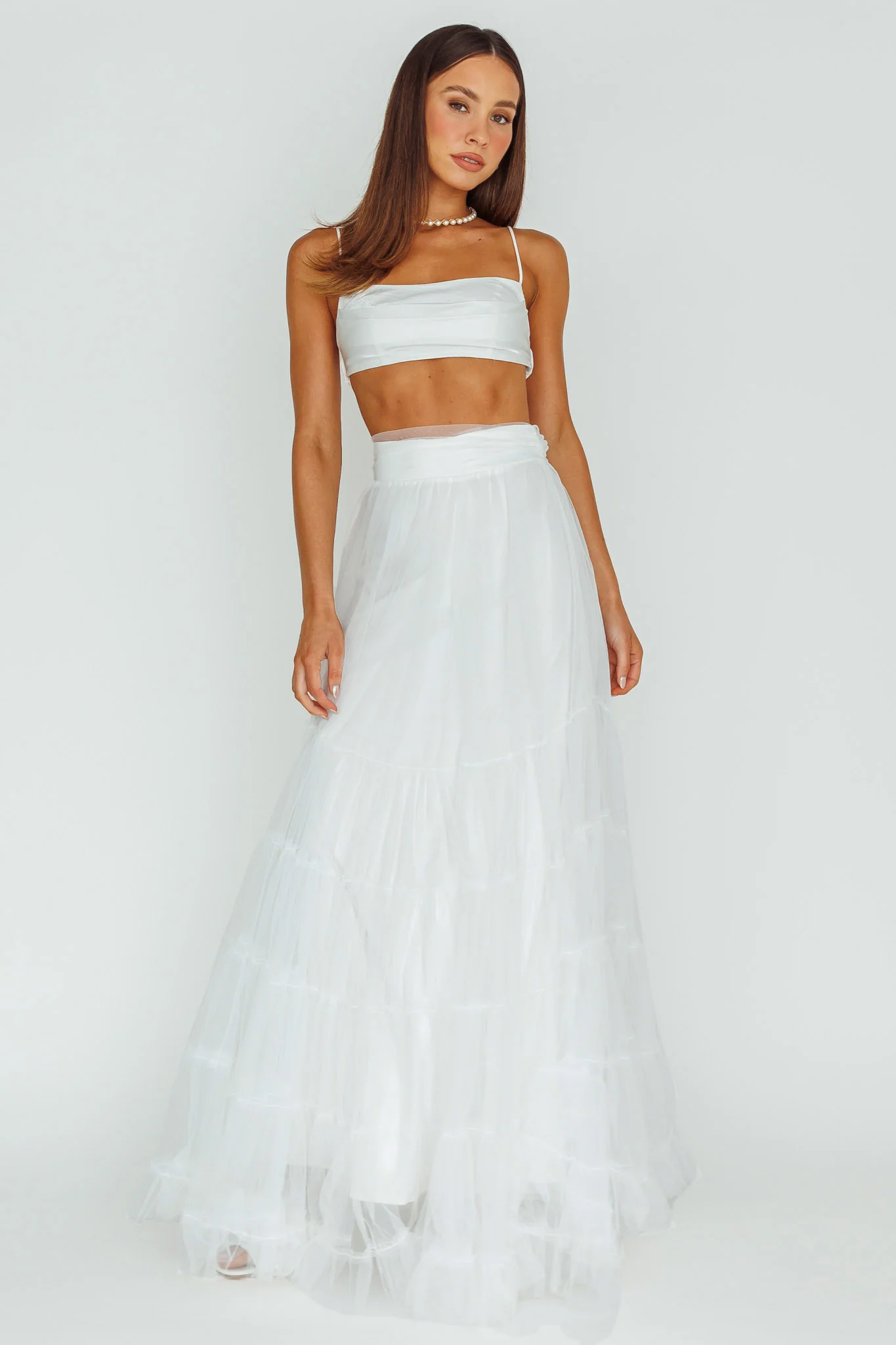 Mavis Mesh Overlay Maxi Skirt White - Seraphlike