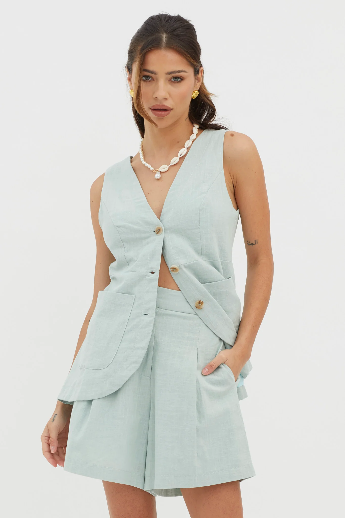 Philomena Pleat Shorts Sage - Seraphlike