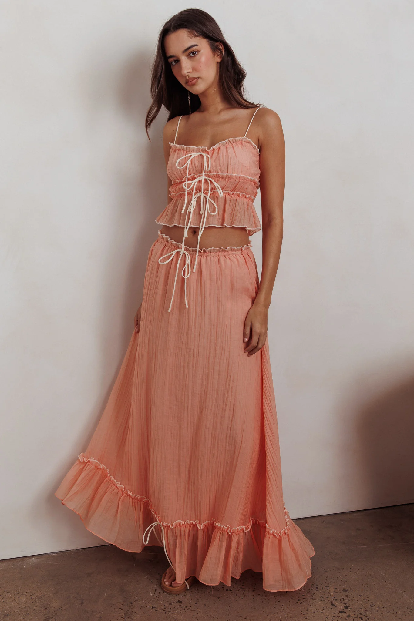 Maidens Tie Detail Overlock Maxi Skirt Apricot - Seraphlike