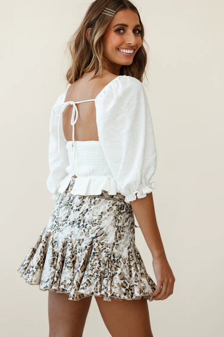 Sweet Dreams Puff Sleeve Bow Detail Crop Top White - Seraphlike