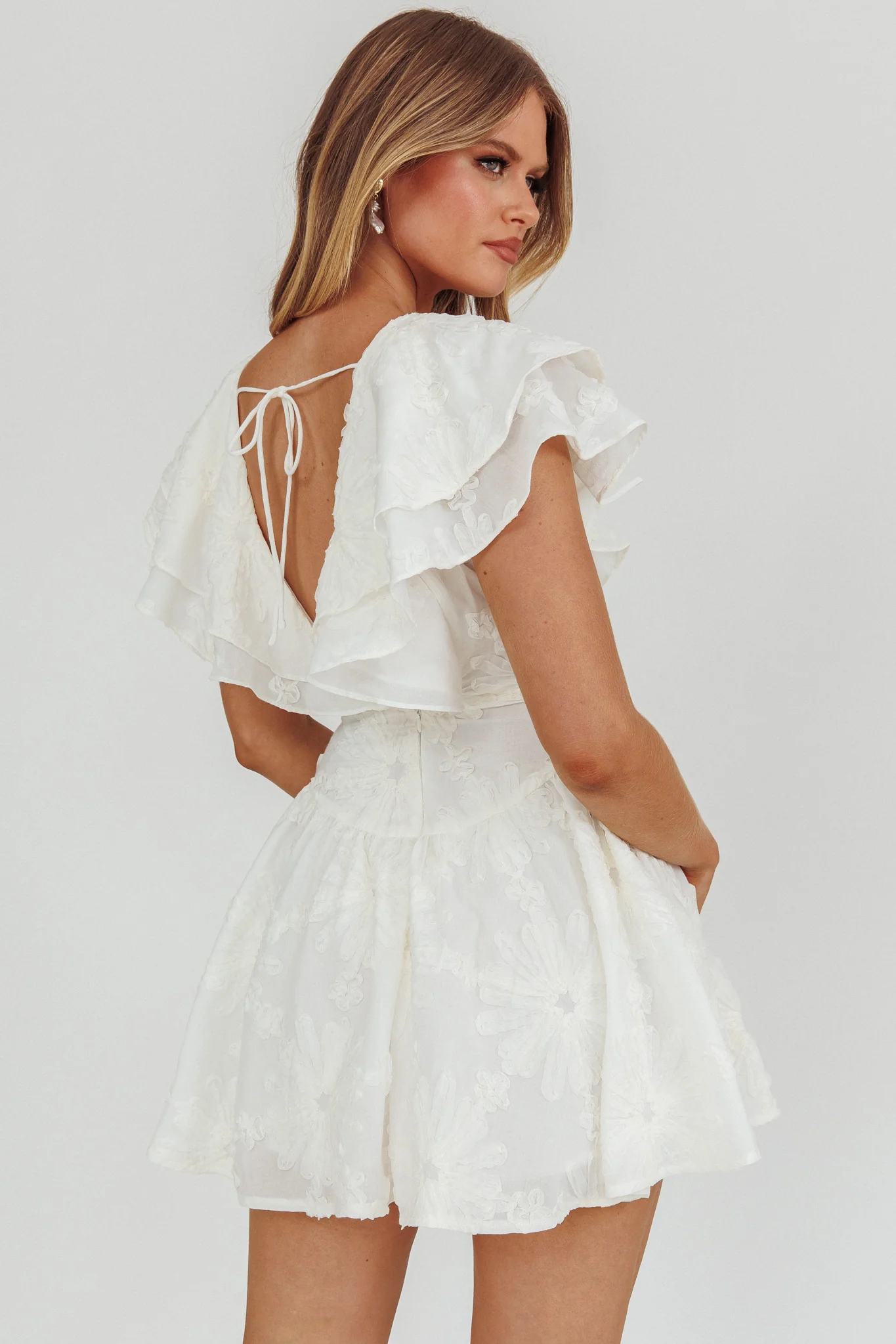 Garden Of Eden Ruffle Mini Dress White - Seraphlike
